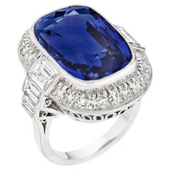10 Carat Cushion Statement Royal Blue Sapphire 14K White Gold