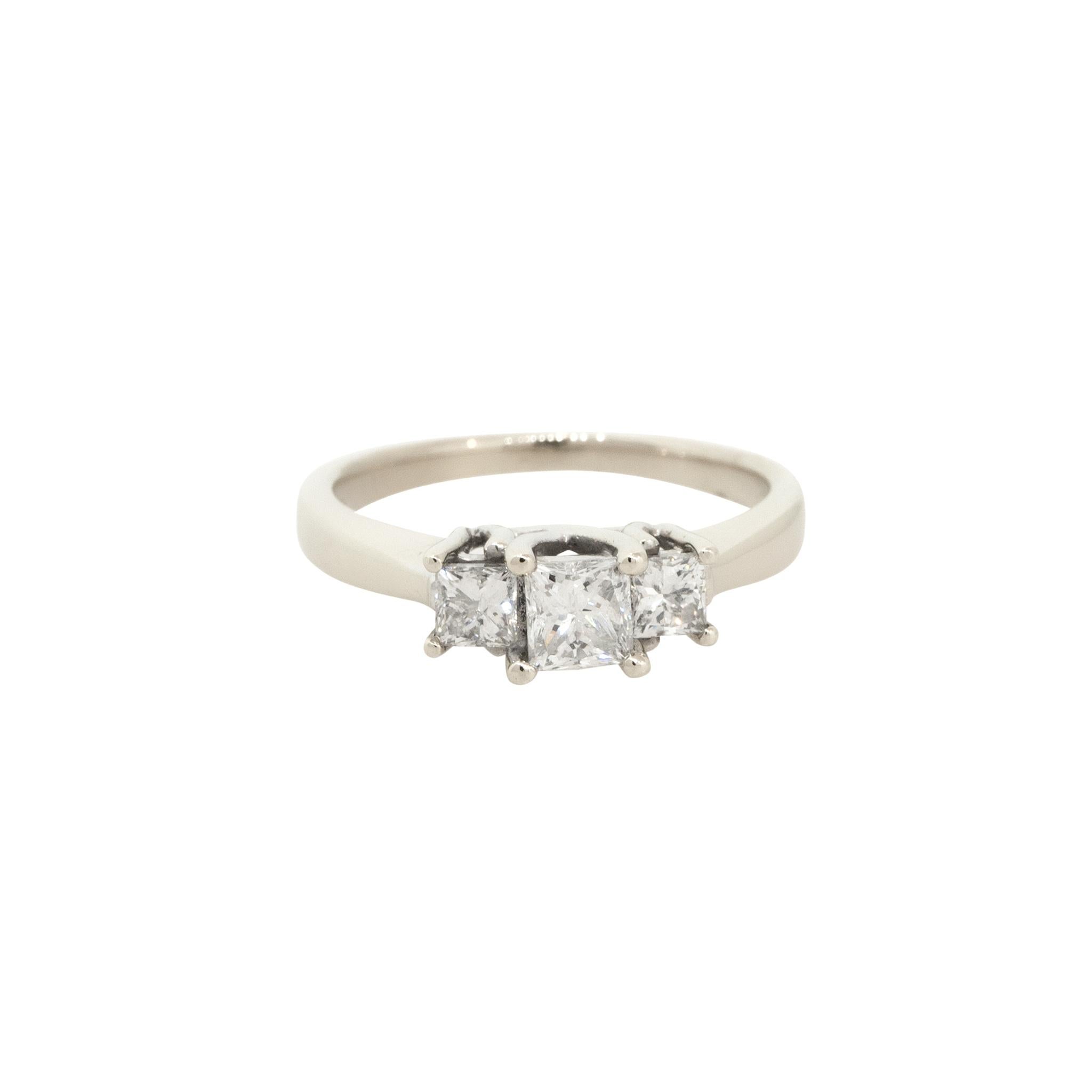 18k White Gold 1.0ctw Diamond 3 Stone Engagement Ring

Material: 18k White Gold
Diamond Details: Approx. 1.0ctw Princess Cut Diamonds. Diamonds are J in color and SI2 in clarity
Size: 7
Total Weight: 4.1g (2.6dwt)
Measurements: 0.80