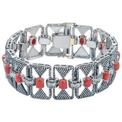 10 Carat Diamond Bracelet with Red Corals