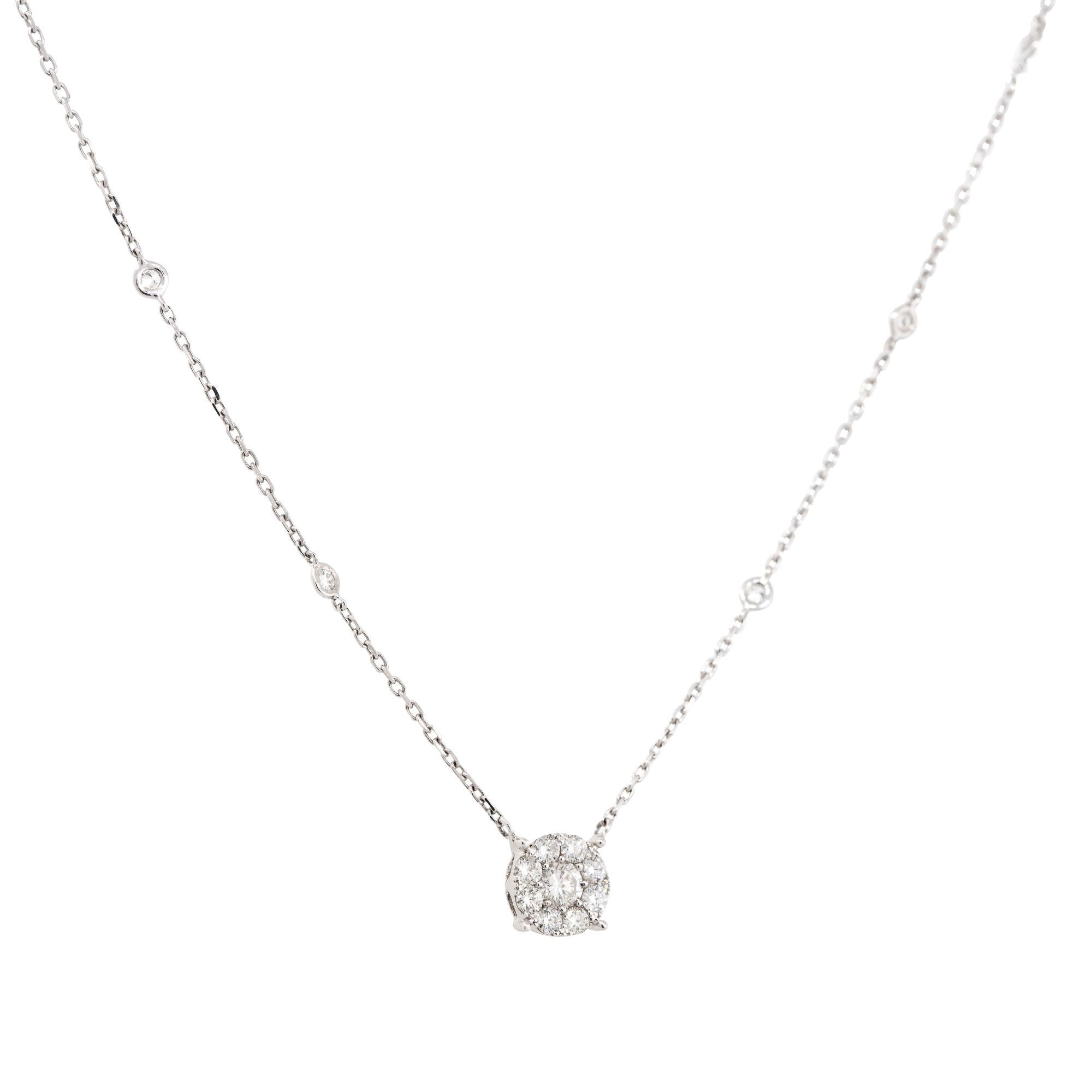 Women's 1.0 Carat Diamond Cluster Diamond Station Necklace 18 Karat in Stock For Sale