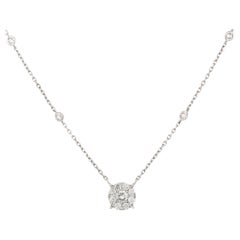 1.0 Carat Diamond Cluster Diamond Station Necklace 18 Karat in Stock