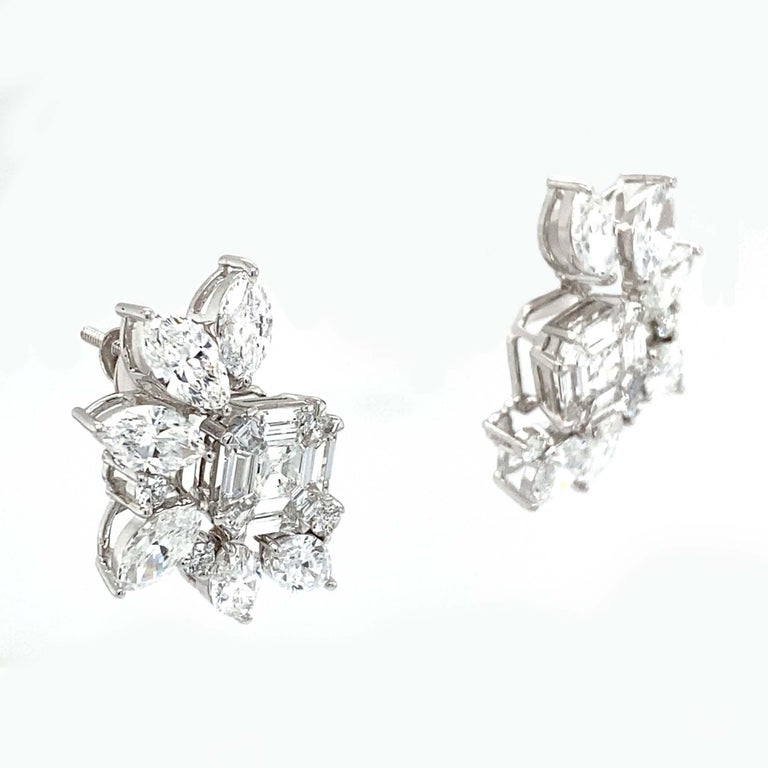 Marquise Cut 10+ Carat Diamond Cluster Earrings For Sale