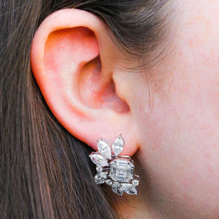 10+ Carat Diamond Cluster Earrings In Good Condition For Sale In Carlsbad, CA