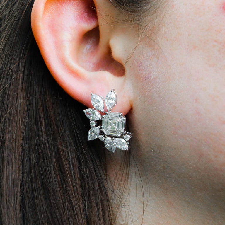 Women's 10+ Carat Diamond Cluster Earrings For Sale