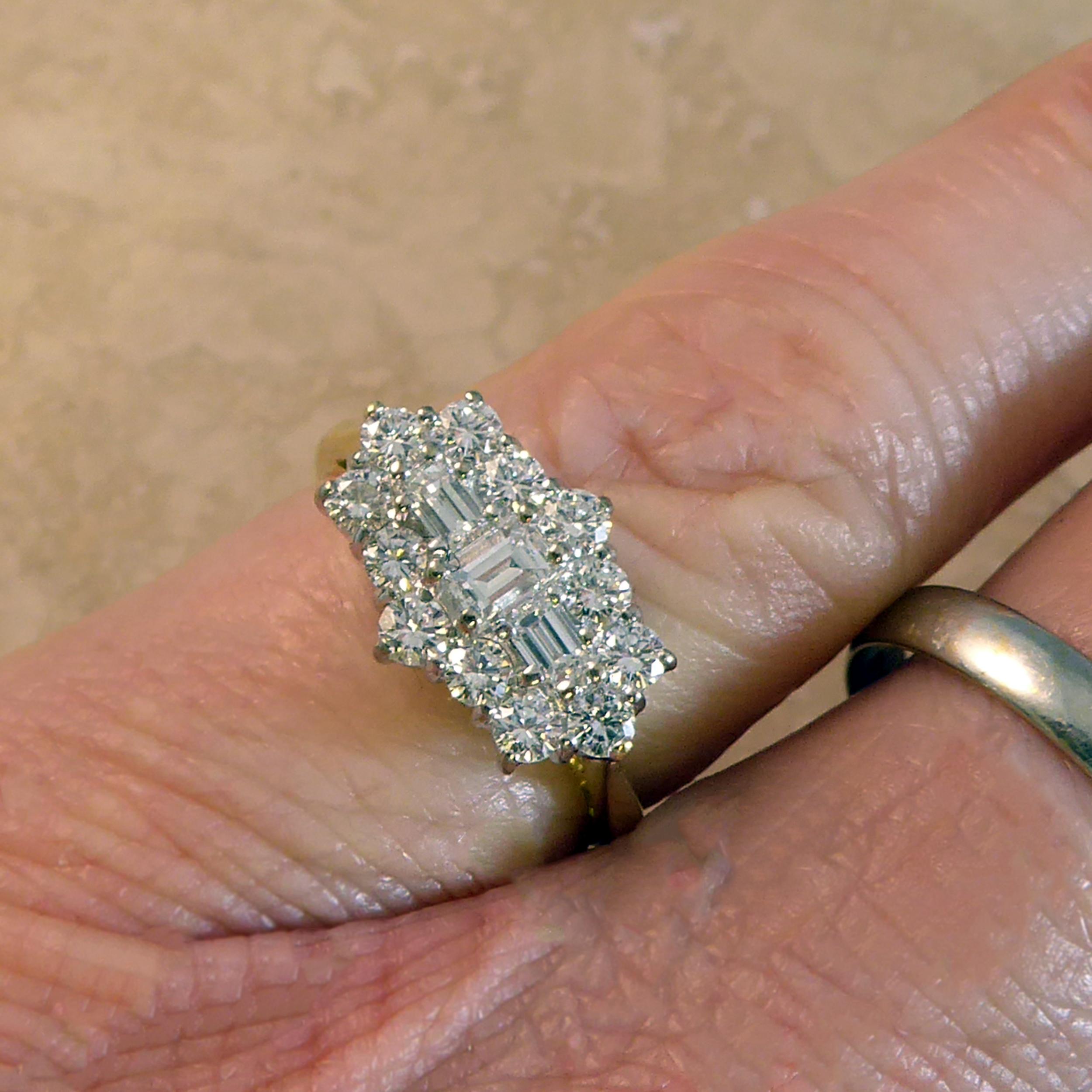 1.0 Carat Diamond Cluster Ring Baguette and Brilliant Cut Boat
