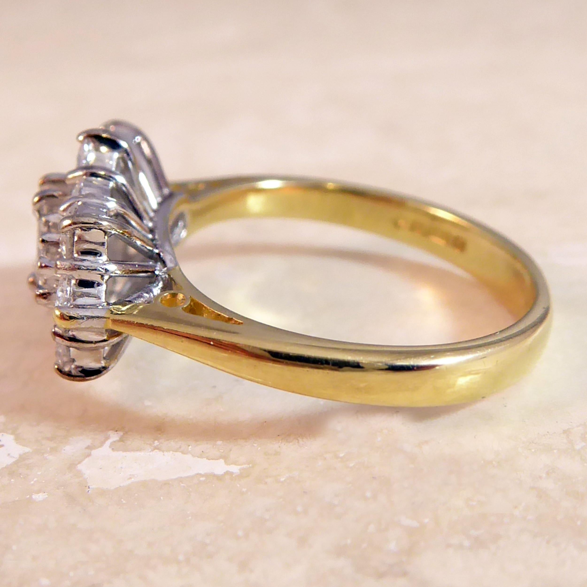 1.0 Carat Diamond Cluster Ring, Baguette and Brilliant Cut, Boat Shape Style In Good Condition In Yorkshire, West Yorkshire