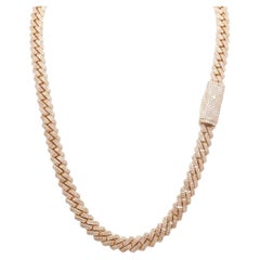 Chaîne à maillons cubains sertie de diamants de 10 carats, en or jaune 14 carats