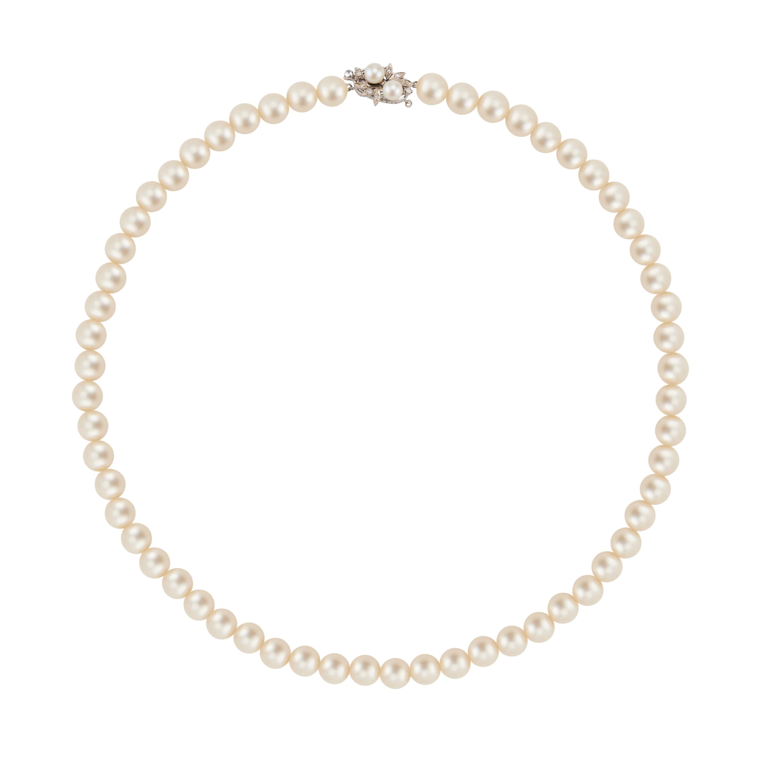 .10 Carat Diamond Cultured Akoya Pearl White Gold Necklace