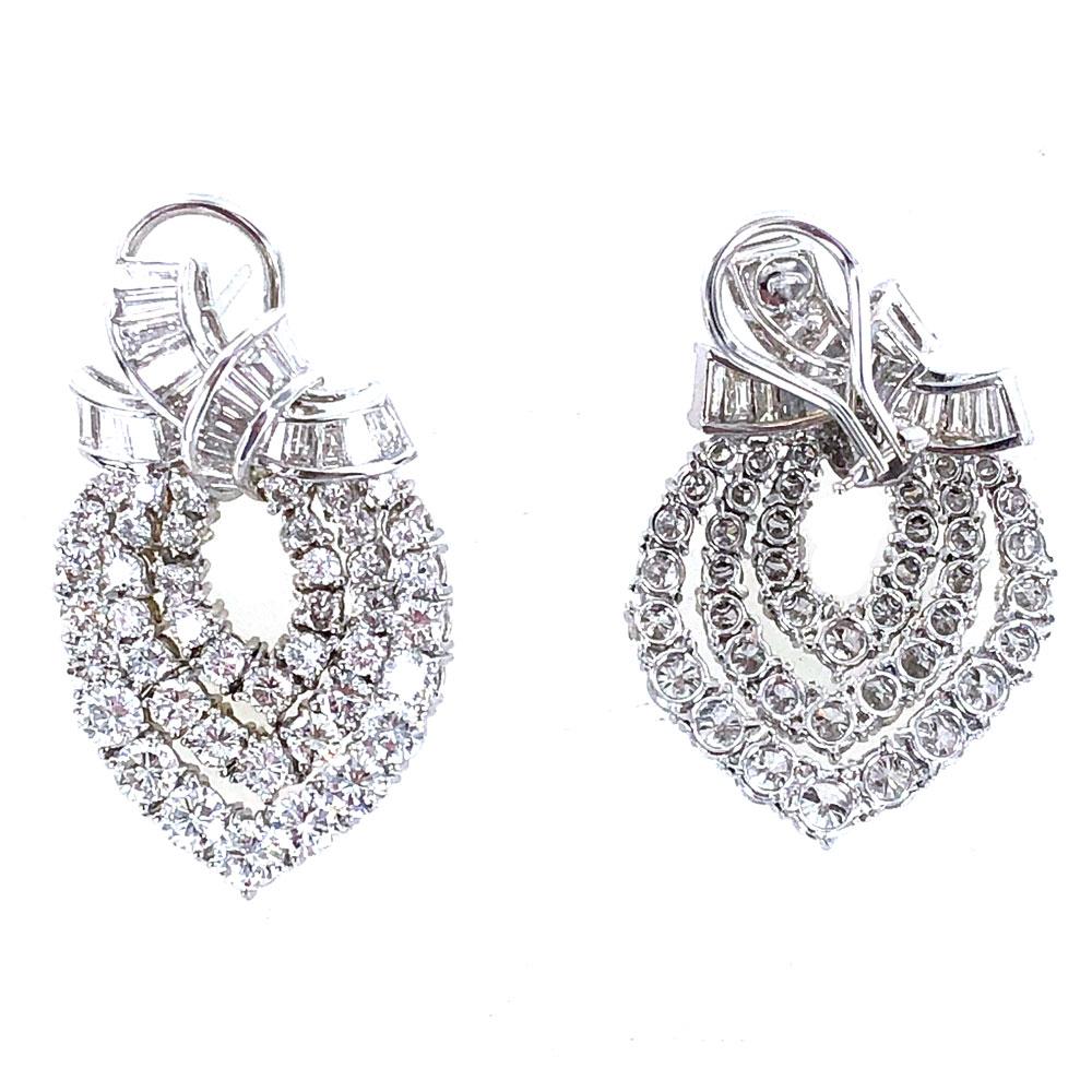 Round Cut 10 Carat Diamond Dangle Drop Earrings 18 Karat White Gold