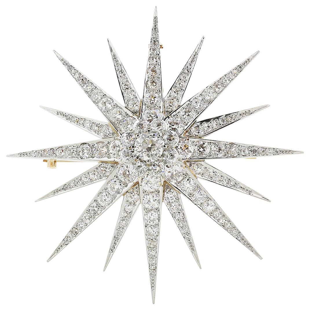 10 Carat Diamond Edwardian Star Burst Pin For Sale