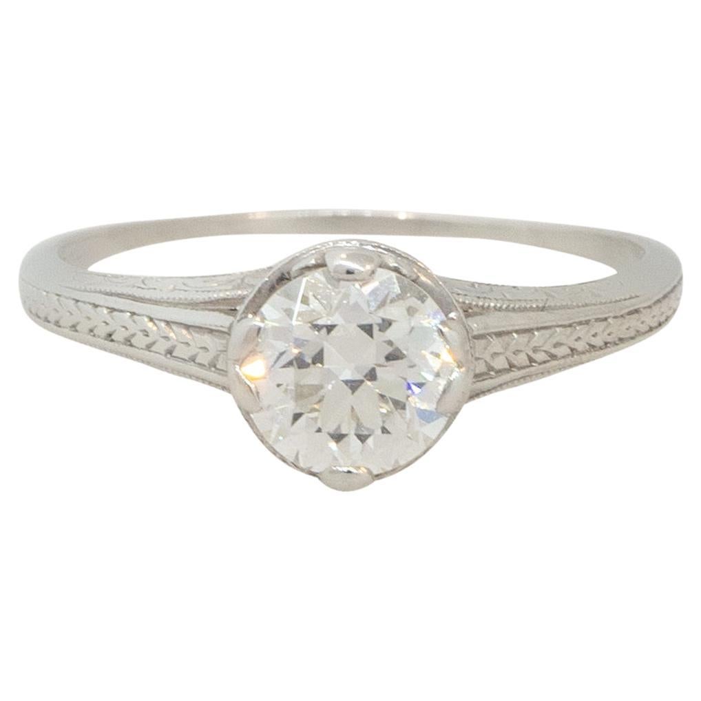 1.0 Carat Diamond Engagement Ring in Vintage Setting Platinum in Stock For Sale