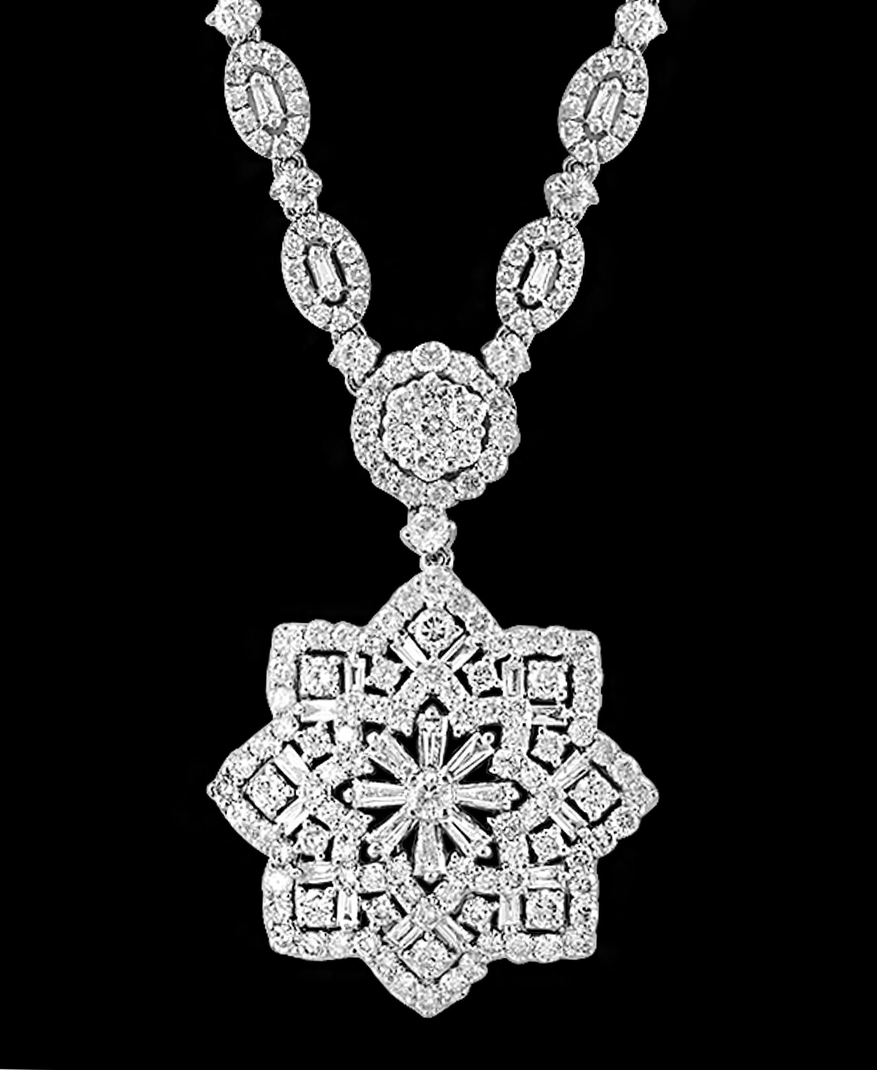 10 Carat Diamond Flower Necklace 18 Karat White Gold Bridal In New Condition In New York, NY