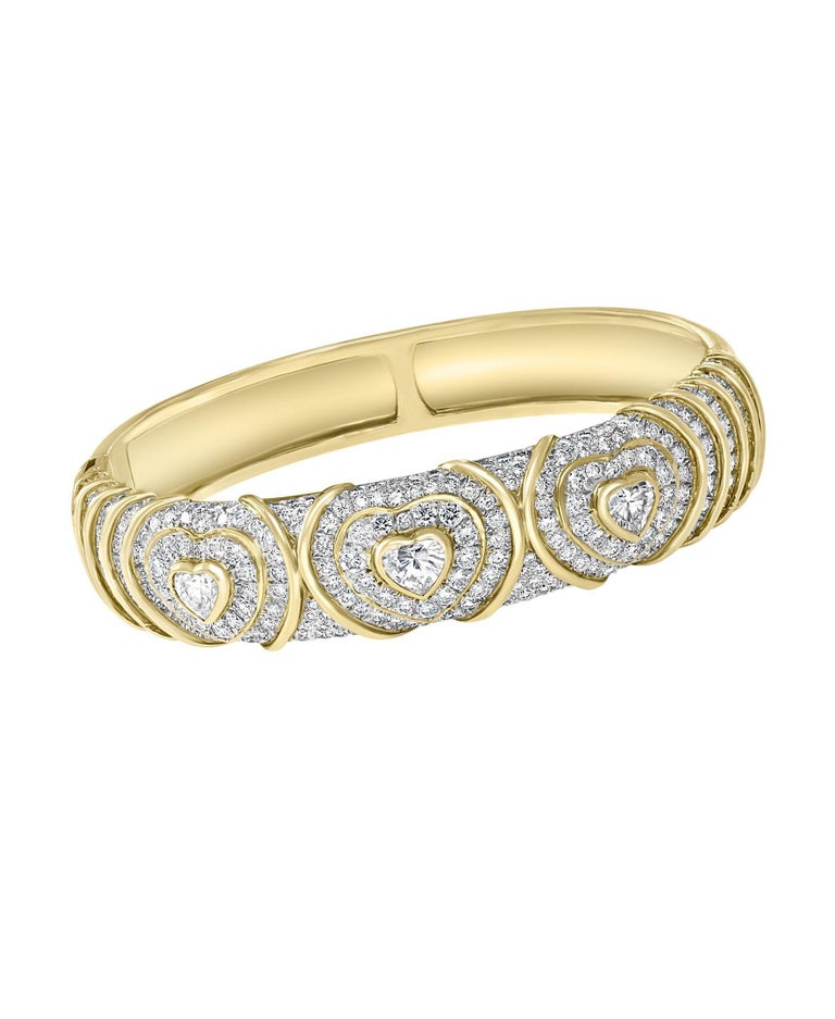 10 Carat Diamond Heart Shape Bangle /Bracelet in 18 Karat Yellow Gold