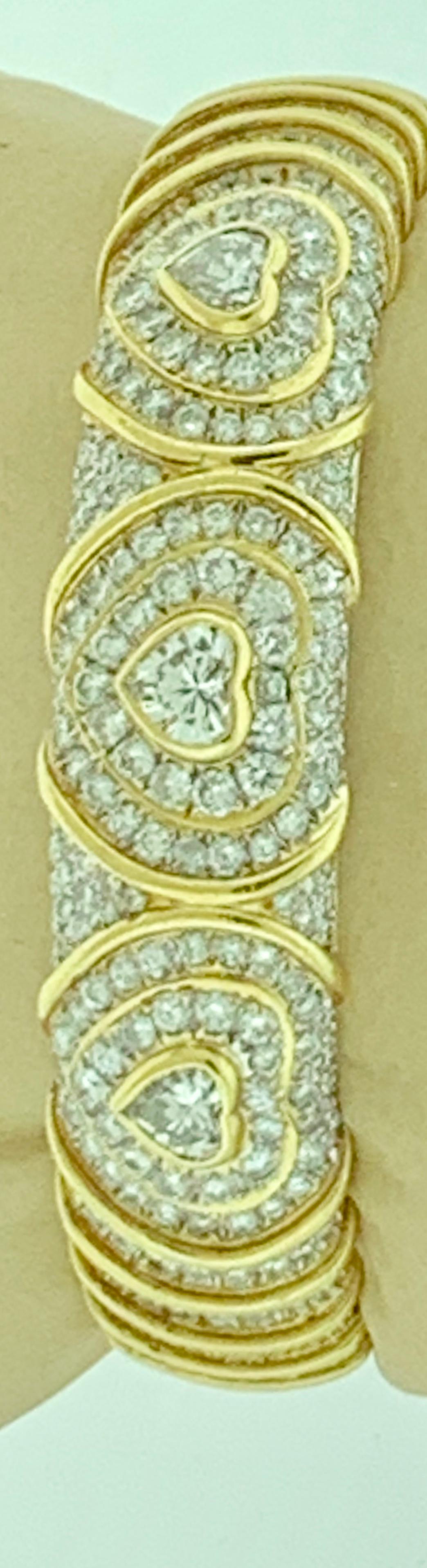 10 Carat Diamond Heart Shape Bangle /Bracelet in 18 Karat Yellow Gold 48 Grams In Good Condition In New York, NY