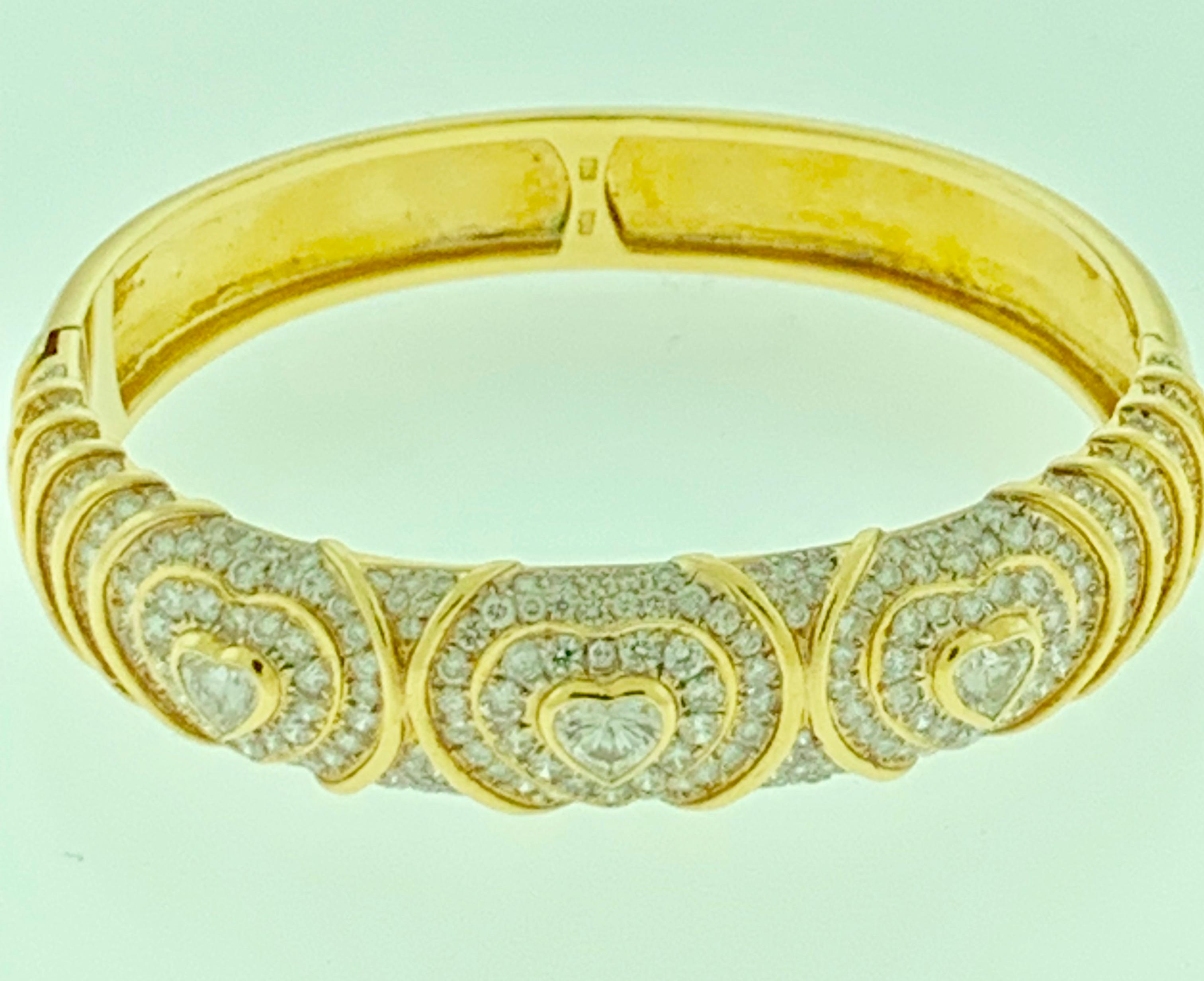 10 Carat Diamond Heart Shape Bangle /Bracelet in 18 Karat Yellow Gold 48 Grams 1