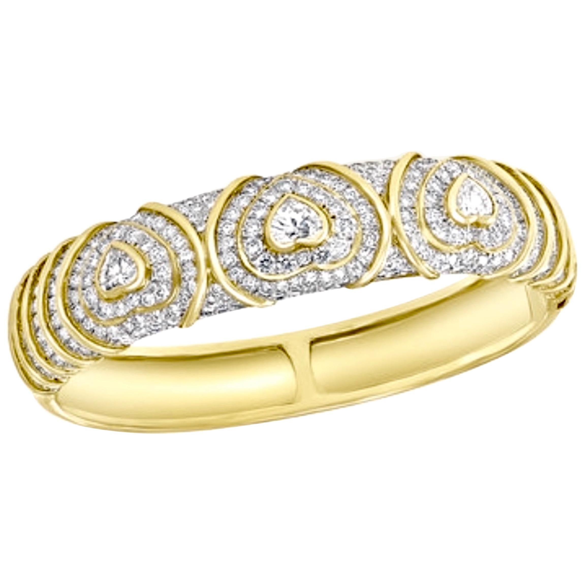 10 Carat Diamond Heart Shape Bangle /Bracelet in 18 Karat Yellow Gold 48 Grams