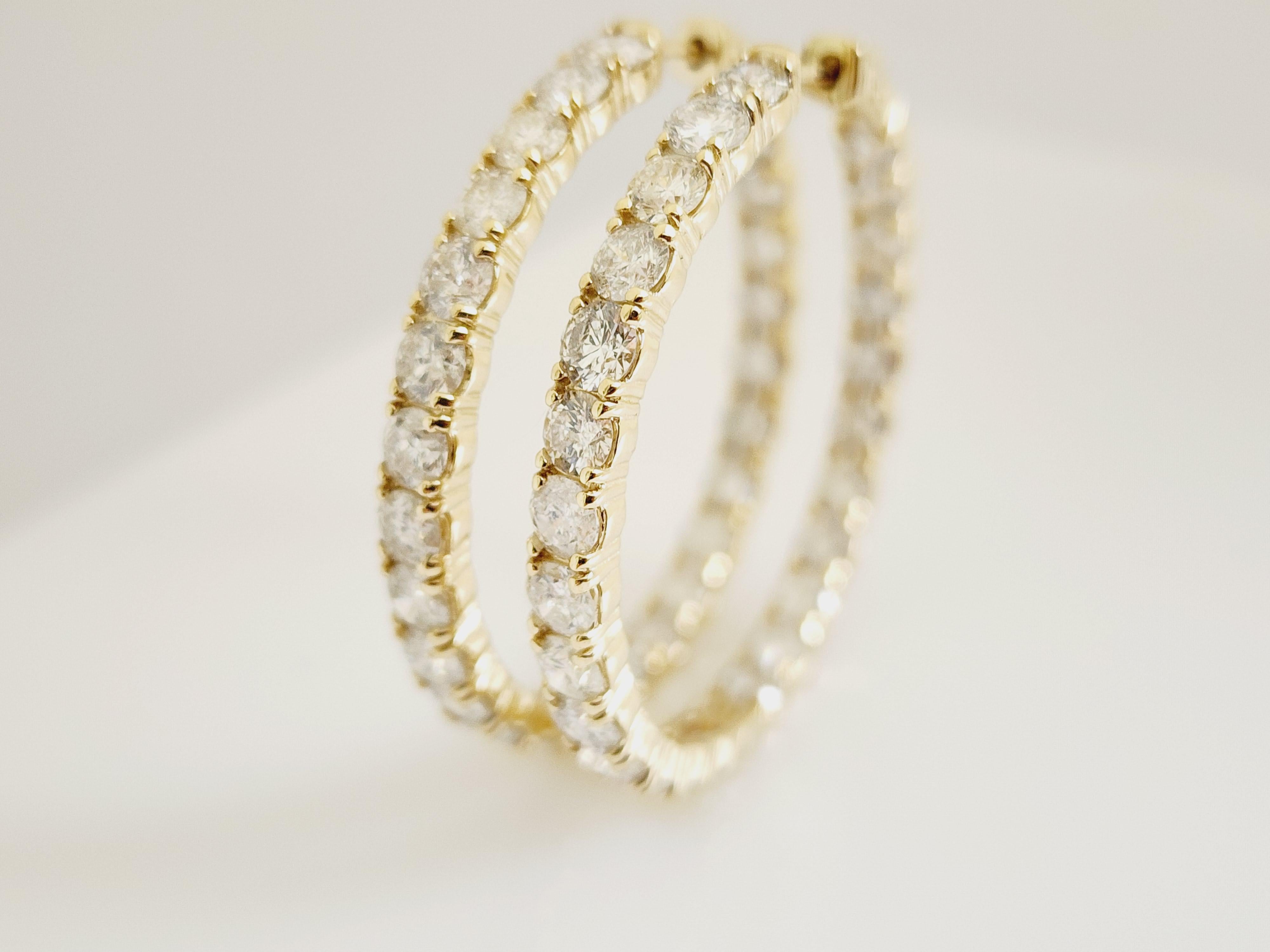 10 Carat Diamond Hoops Earrings 14 Karat Yellow Gold For Sale 2