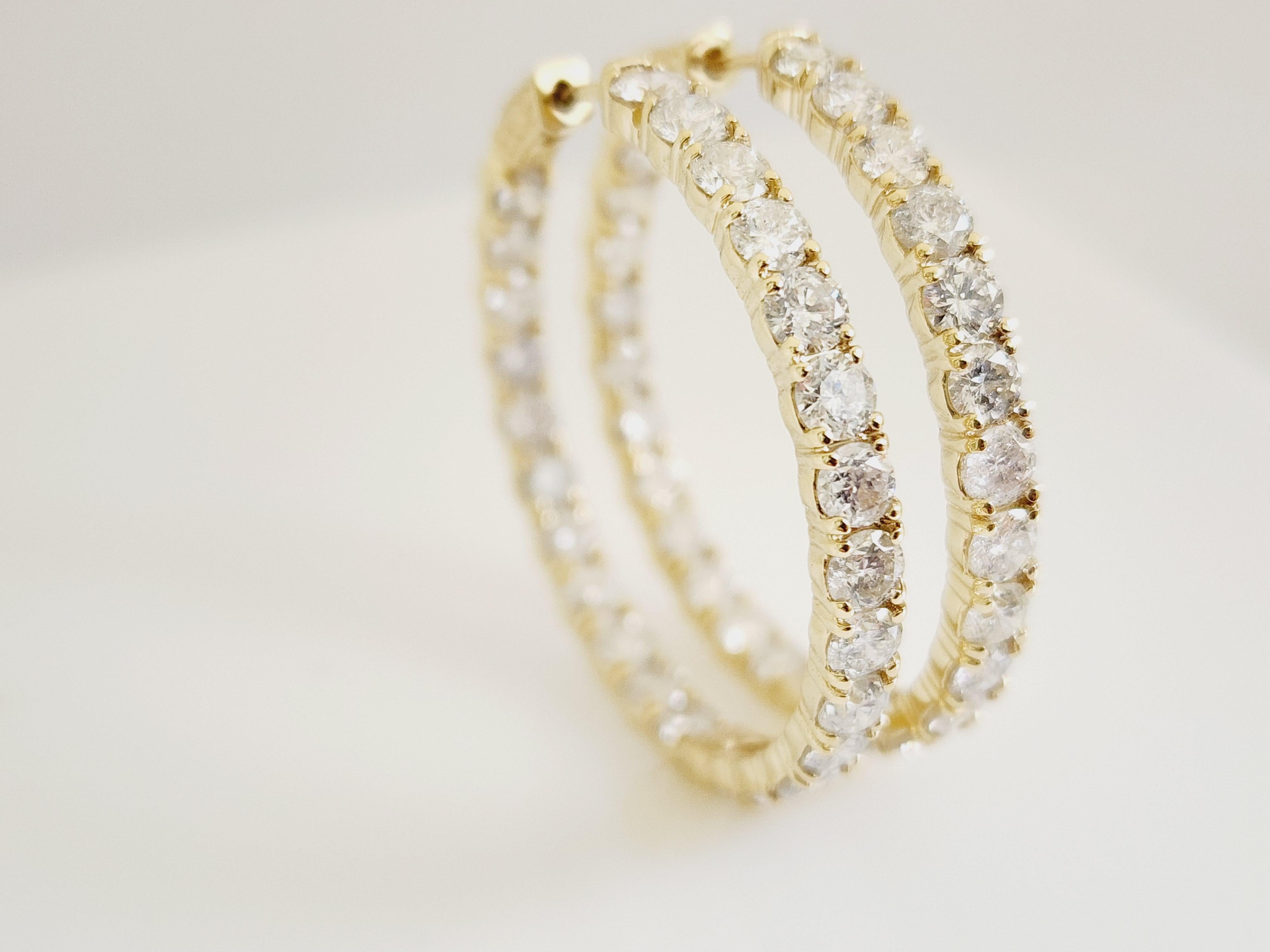 10 Carat Diamond Hoops Earrings 14 Karat Yellow Gold For Sale 2