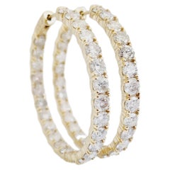 10 Carat Diamond Hoops Earrings 14 Karat Yellow Gold