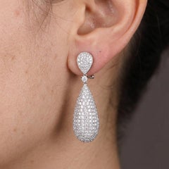 10 Carat Diamond Pavé Pear Shape Dangle Earrings in 18k White Gold