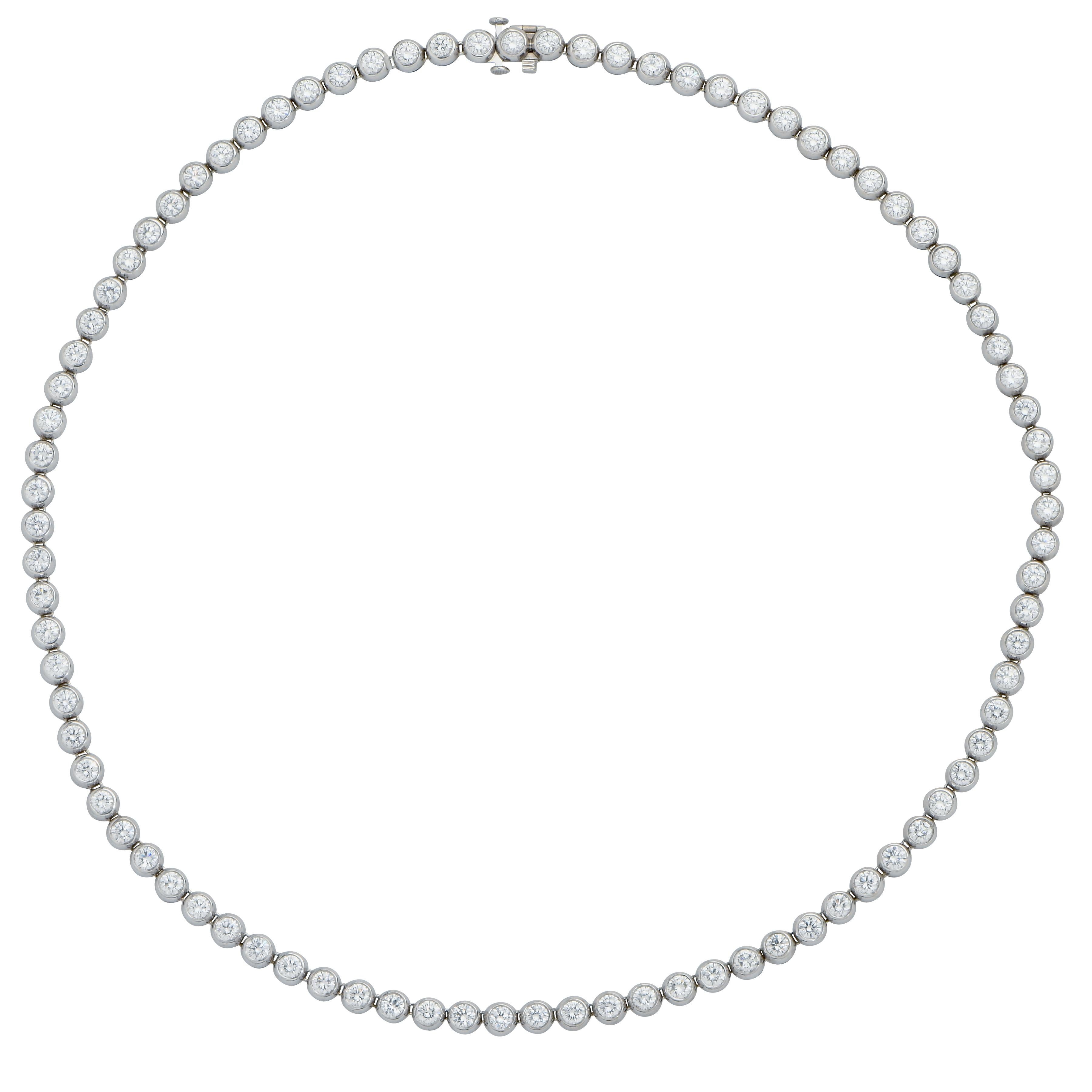 Modern 10 Carat Diamond Riviera Necklace in 18 Karat White Gold For Sale