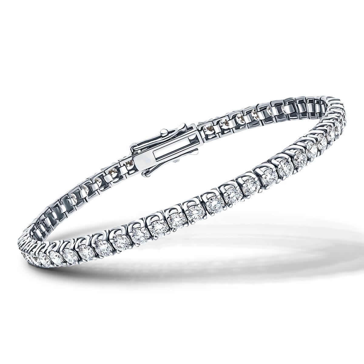 Bracelet tennis ligne en or blanc 18 carats avec tulipe brillante ronde et diamants de 10 carats en vente 4