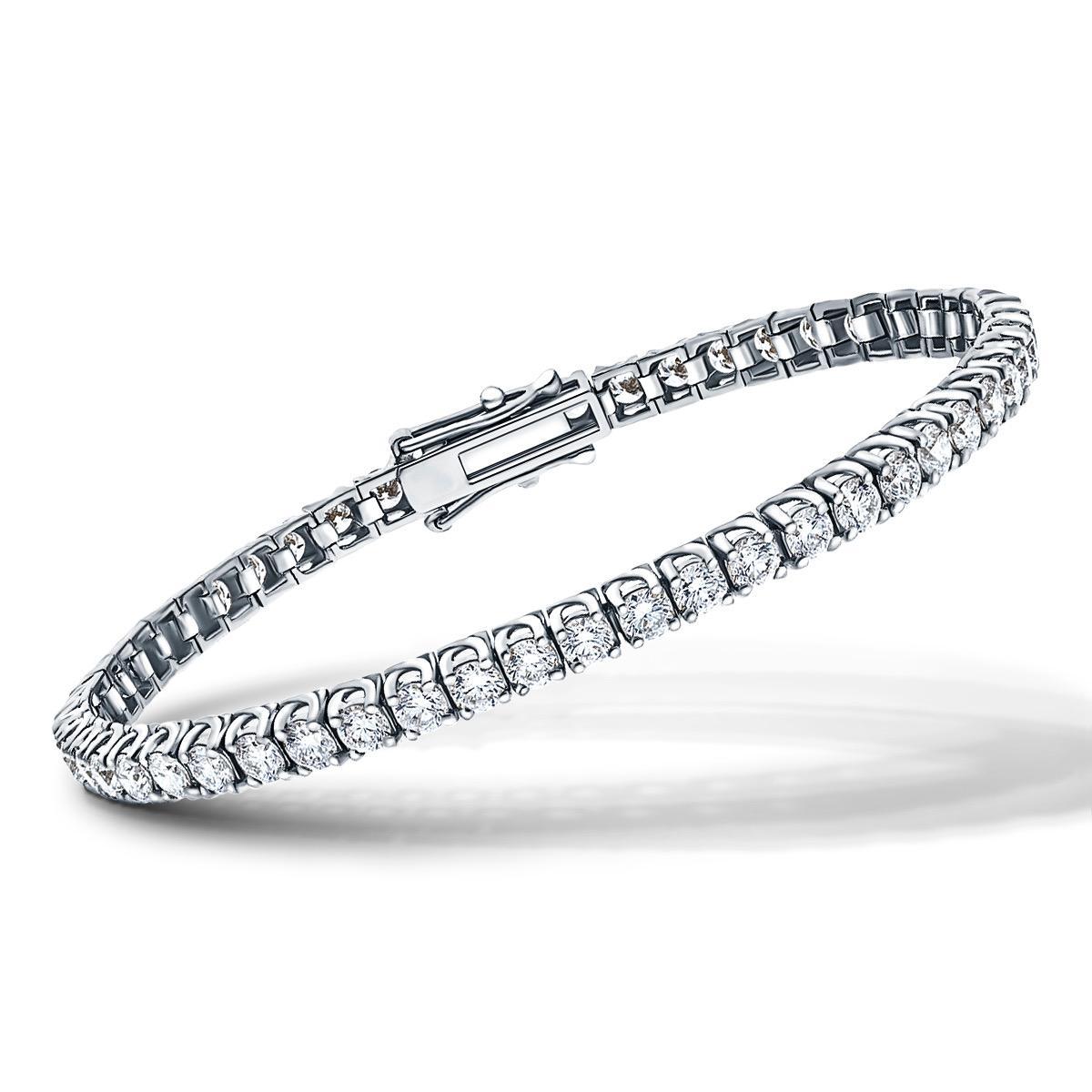 10 Carat Diamond Round Brilliant Tulip 18 Karat White Gold Line Tennis Bracelet For Sale 1