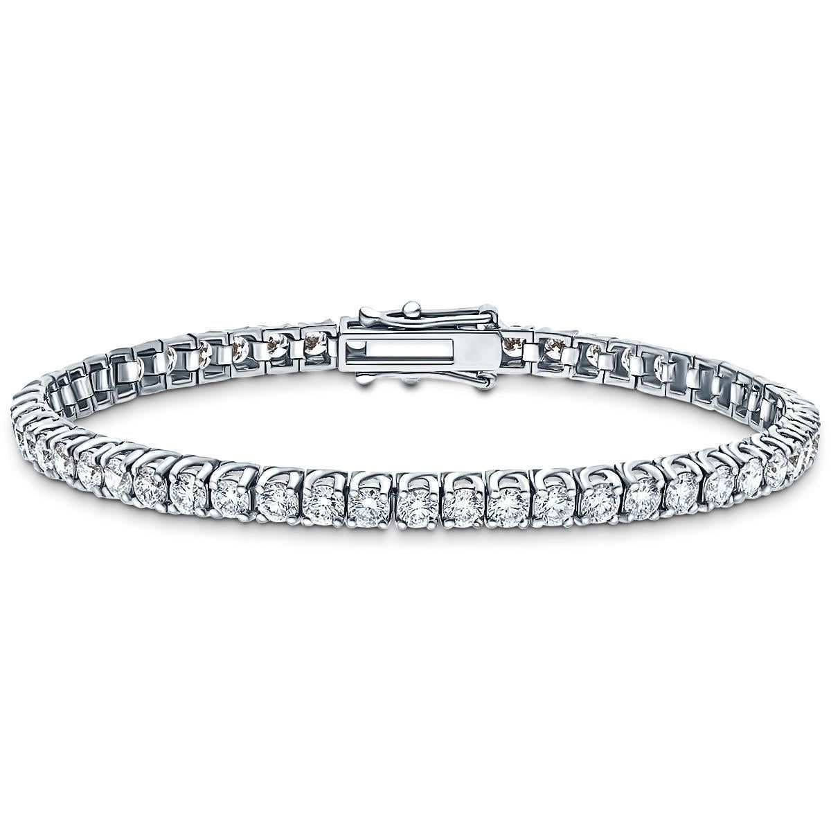 10 Carat Diamond Round Brilliant Tulip 18 Karat White Gold Line Tennis Bracelet For Sale 2