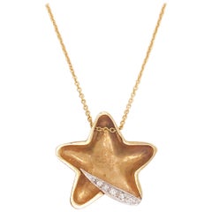 .Designer Star Pendant .10 Carat Diamond Slide Pendant 14K Gold, Pirouettes