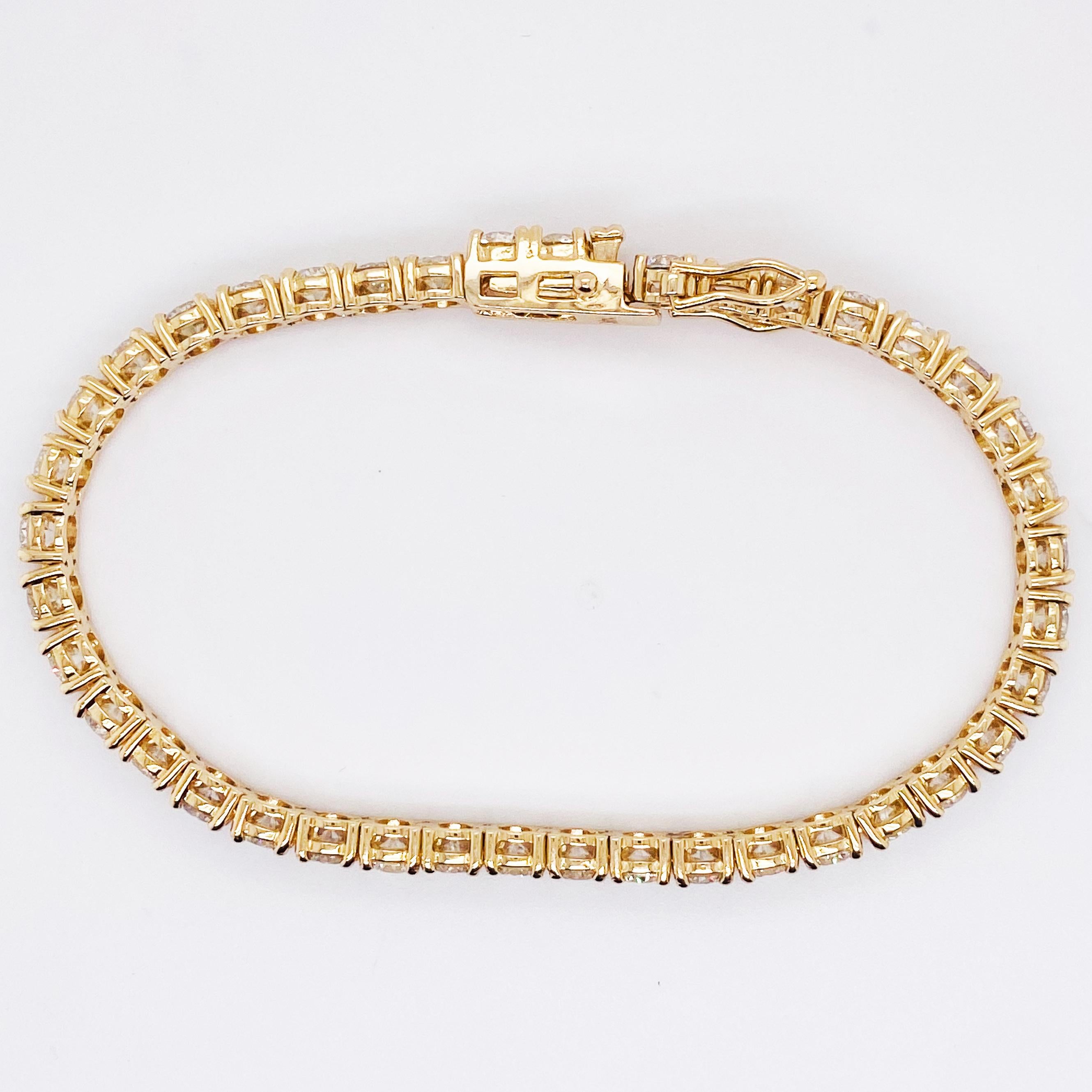 Bracelet tennis à 4 griffes en or jaune 14 carats et diamants de 10 carats Neuf - En vente à Austin, TX