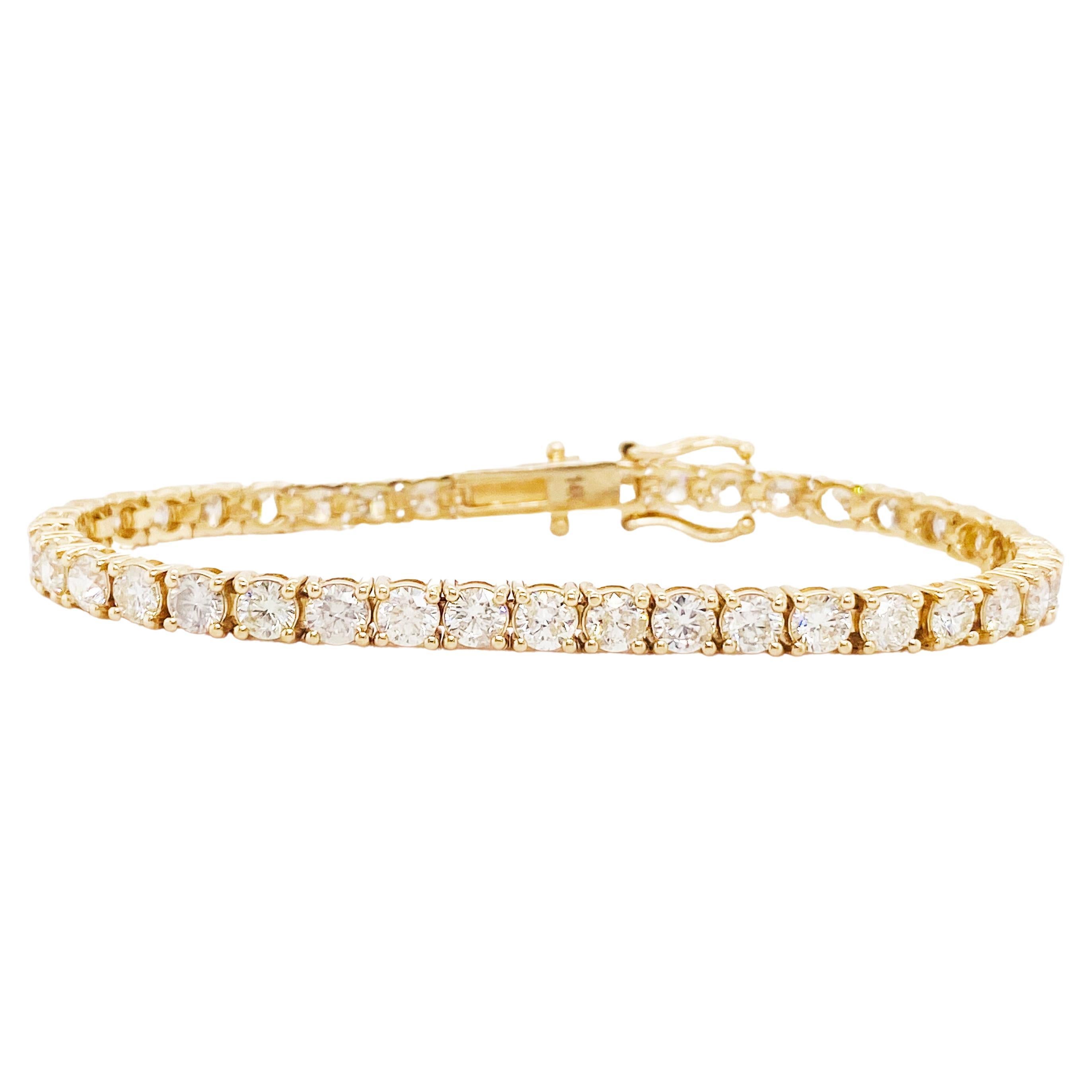 Bracelet tennis à 4 griffes en or jaune 14 carats et diamants de 10 carats en vente