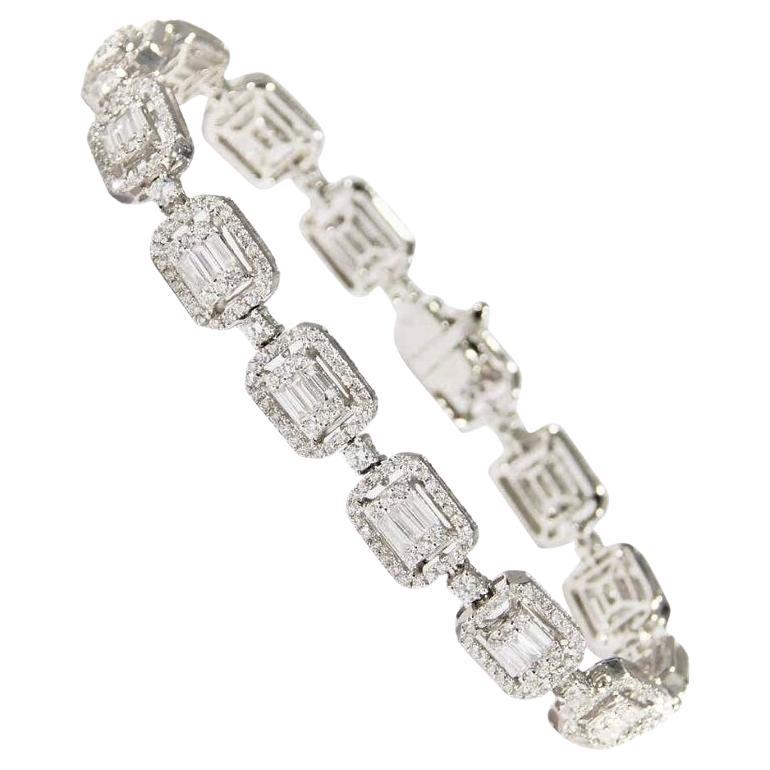 10 Carat Natural Diamond Tennis Bracelet Halo Links White Gold 4.08 Carat (VVS) For Sale