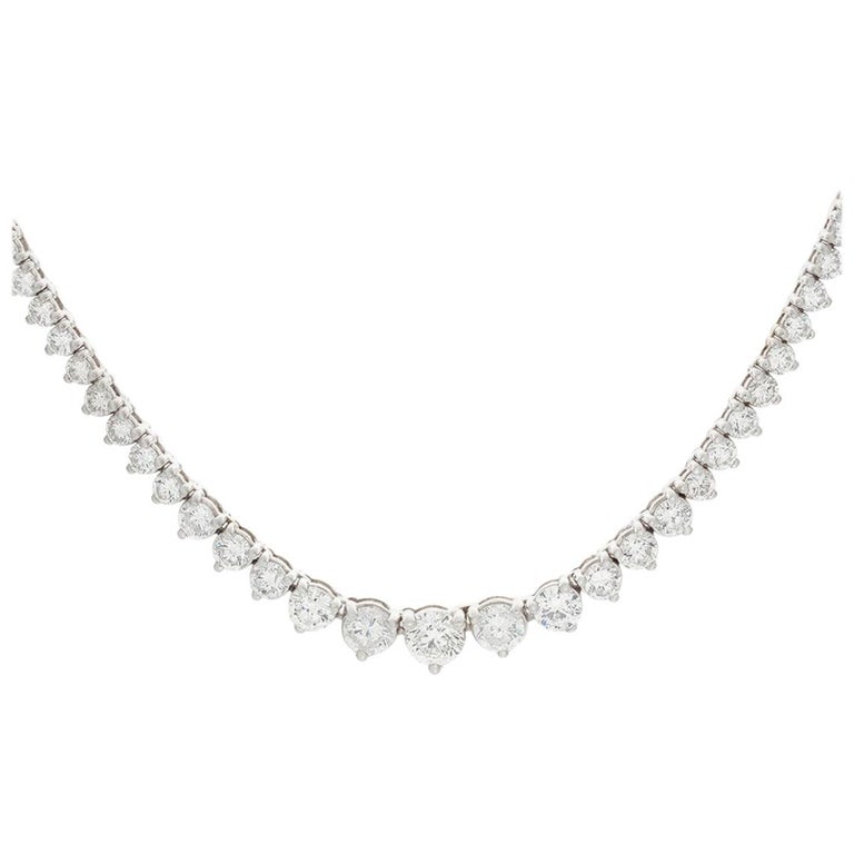 9 Carat Diamond Tennis Riviere Necklace 18 Carat White Gold, Made in ...