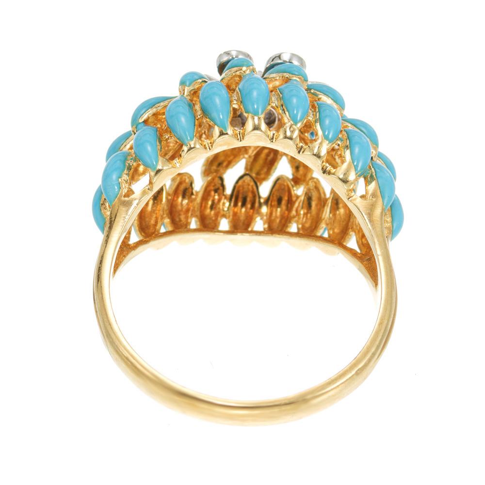 Women's .10 Carat Diamond Two Tone Gold Enamel Dome Cluster Cocktail Ring For Sale