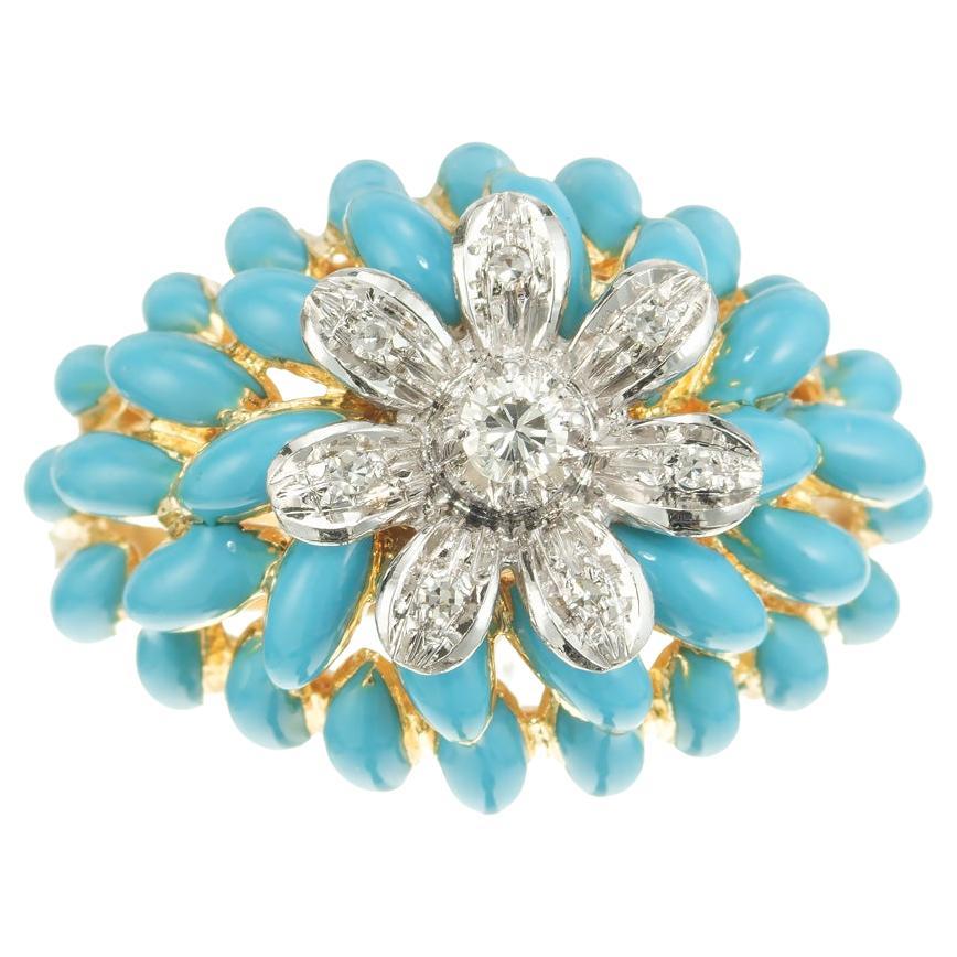 .10 Carat Diamond Two Tone Gold Enamel Dome Cluster Cocktail Ring For Sale