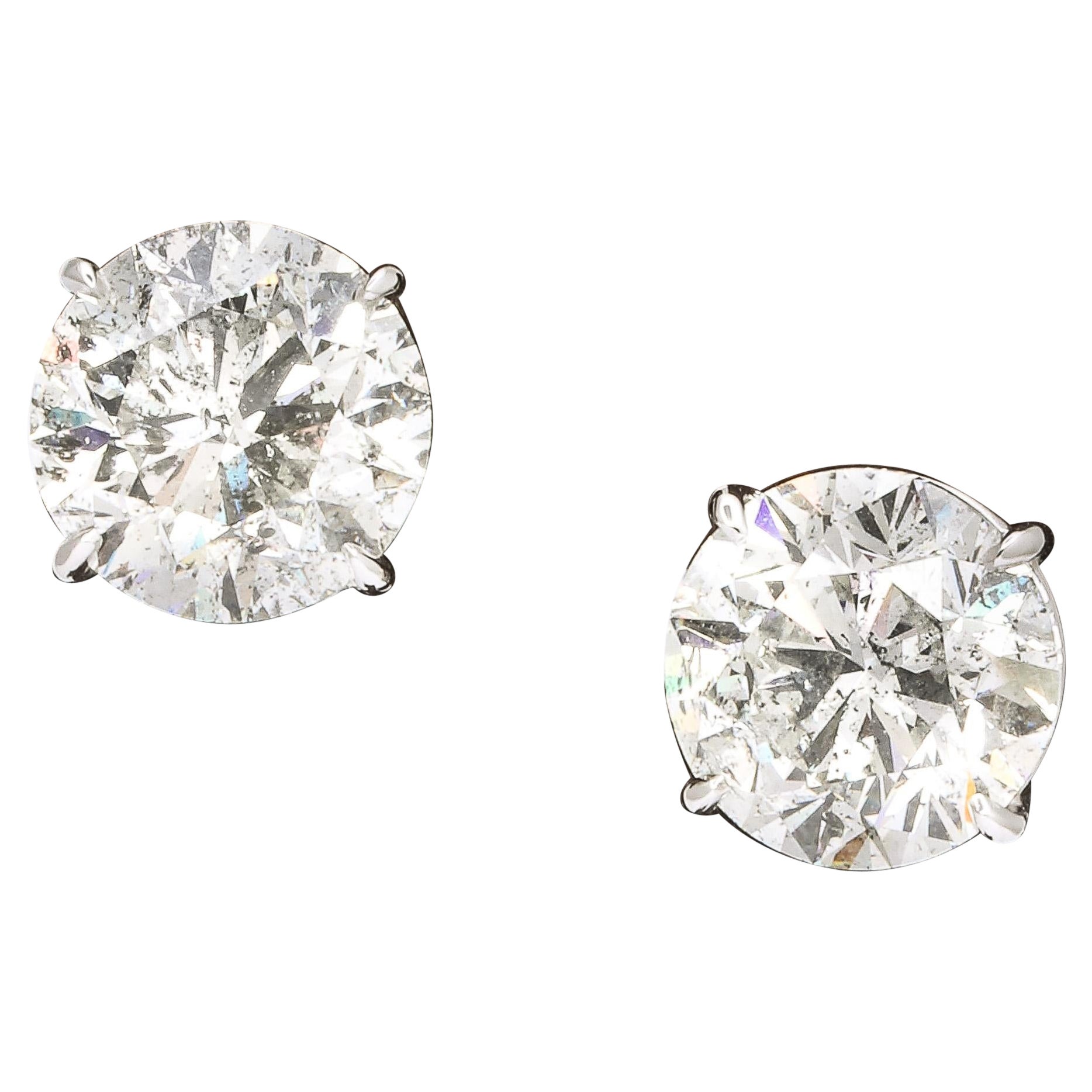 10 Carat Each Round Diamond Stud Earrings For Sale