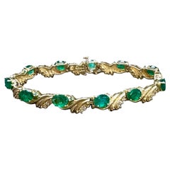 10 Carat Emerald 1.3 Carat Diamond Affordable Tennis Bracelet 14 K Yellow  Gold