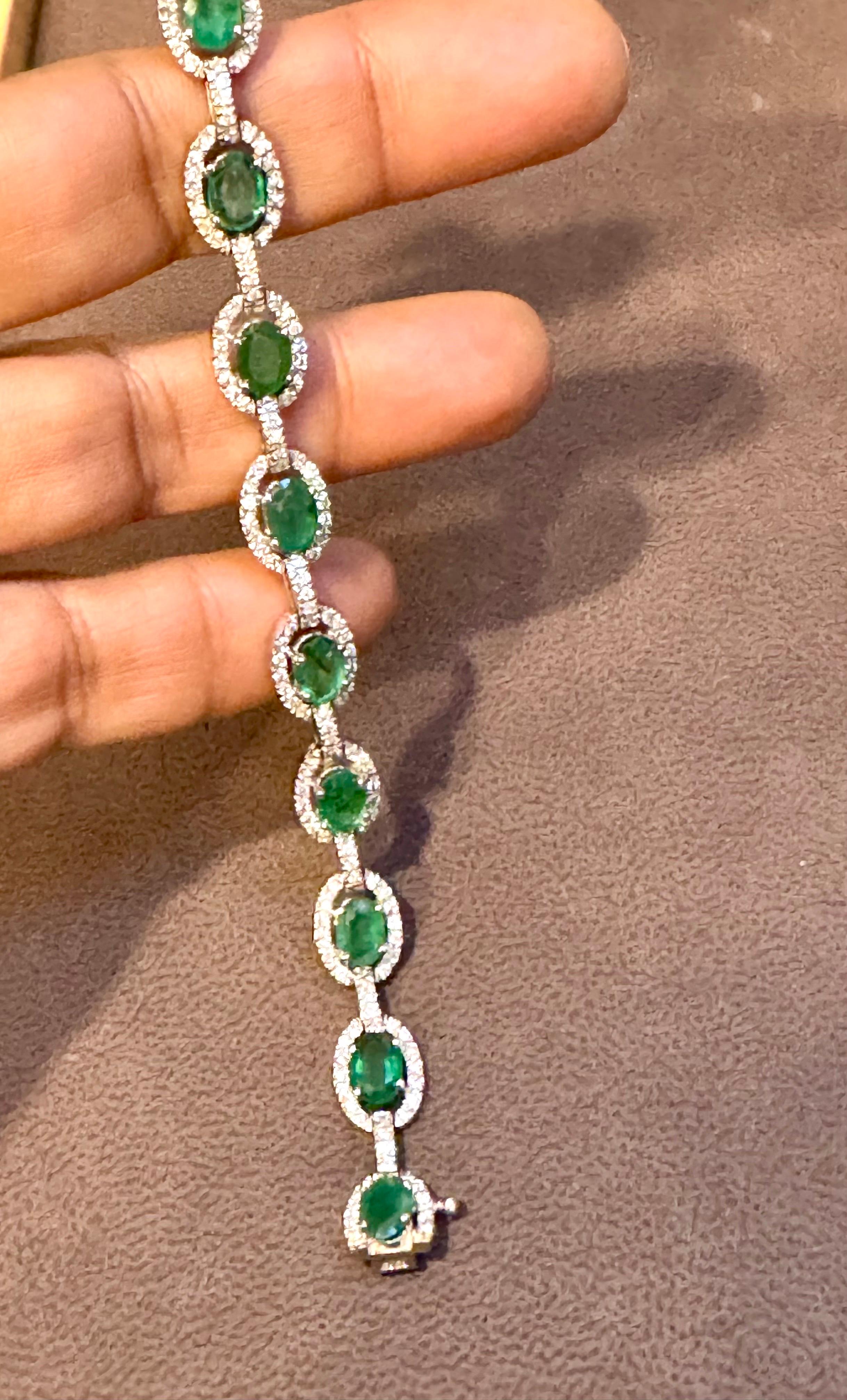10 Carat Emerald & 3 Carat Diamond Tennis Bracelet 14 Karat White Gold, 16.8 GM For Sale 2