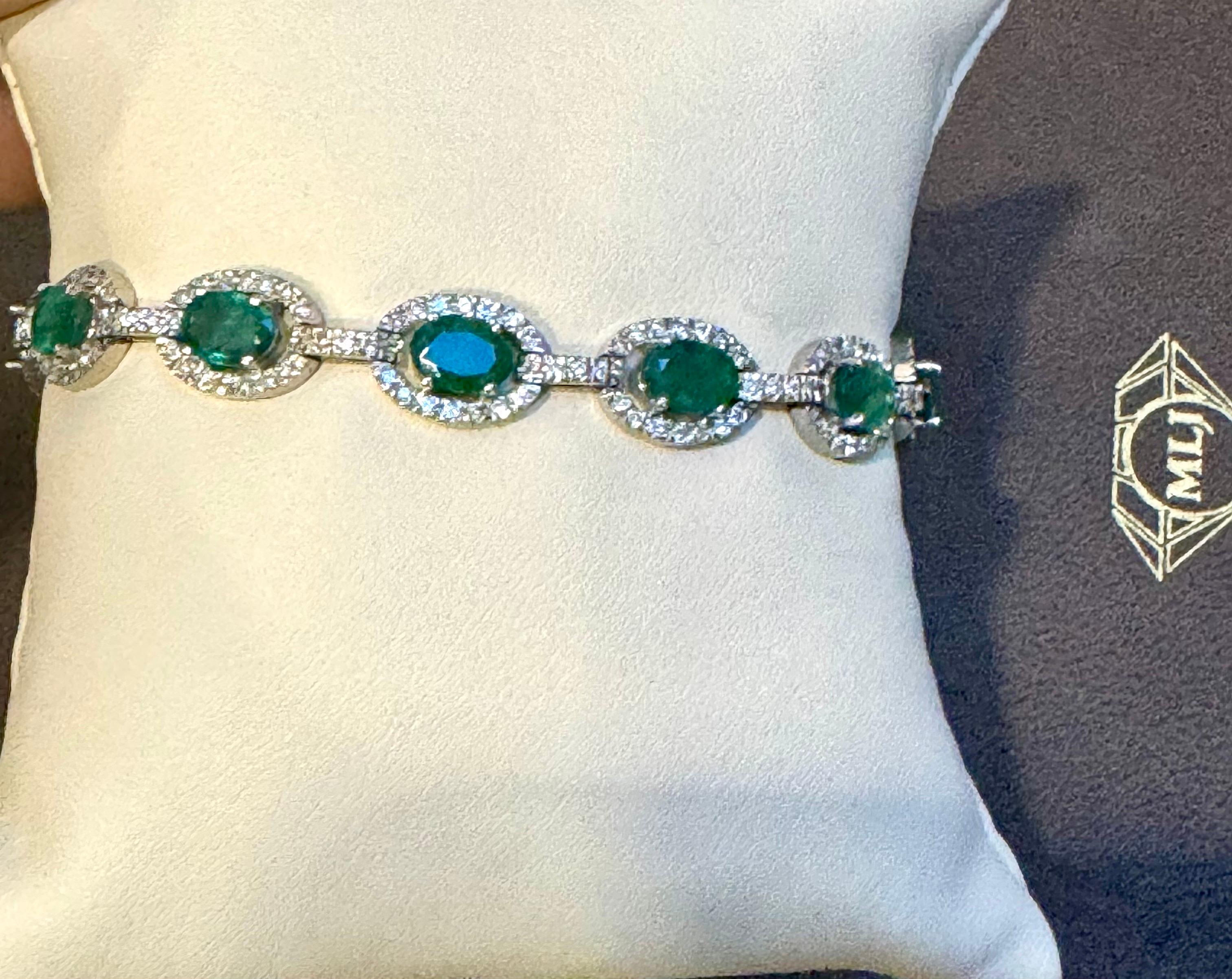 10 Carat Emerald & 3 Carat Diamond Tennis Bracelet 14 Karat White Gold, 16.8 GM For Sale 3