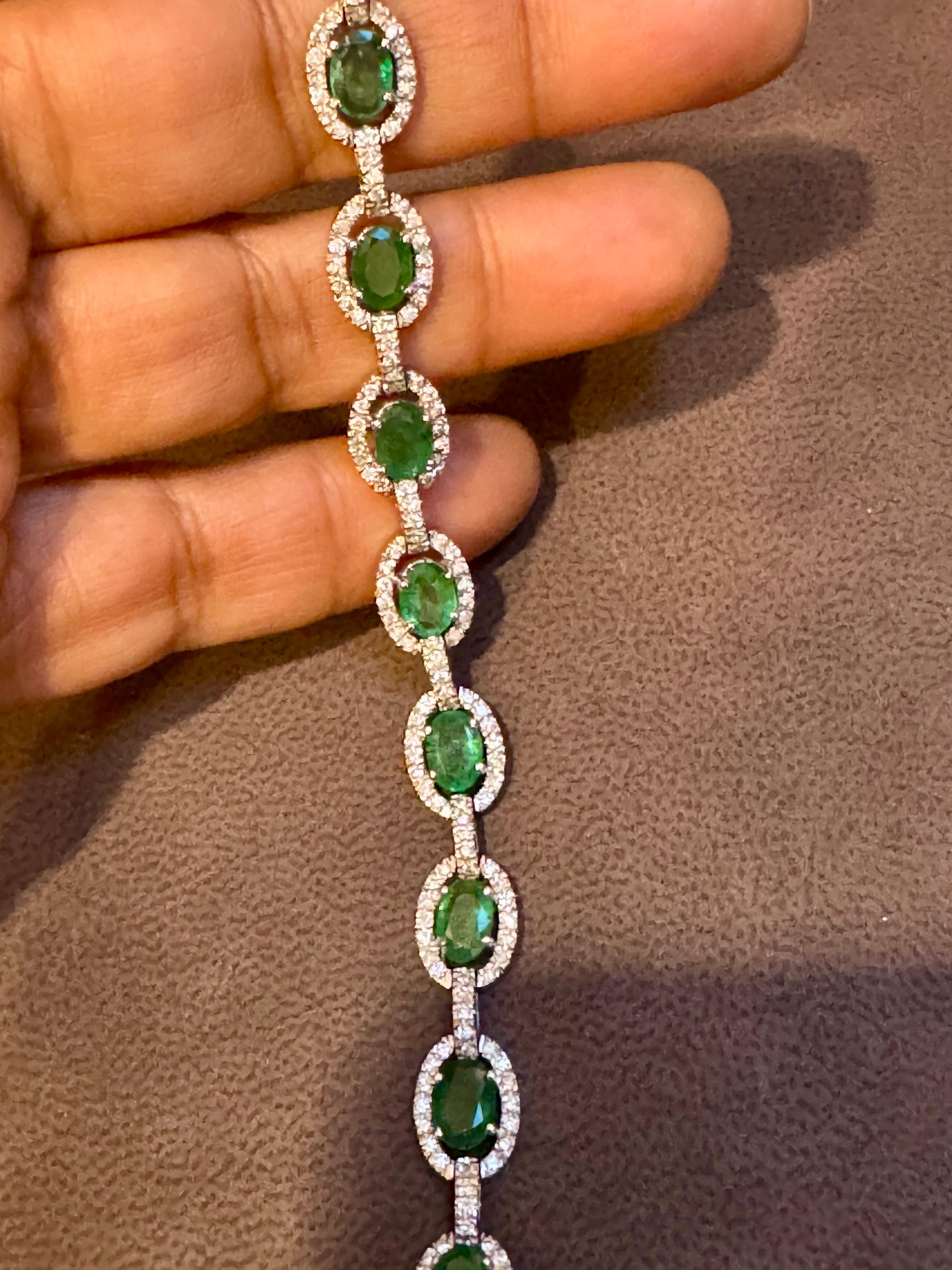 10 Carat Emerald & 3 Carat Diamond Tennis Bracelet 14 Karat White Gold, 16.8 GM For Sale 4