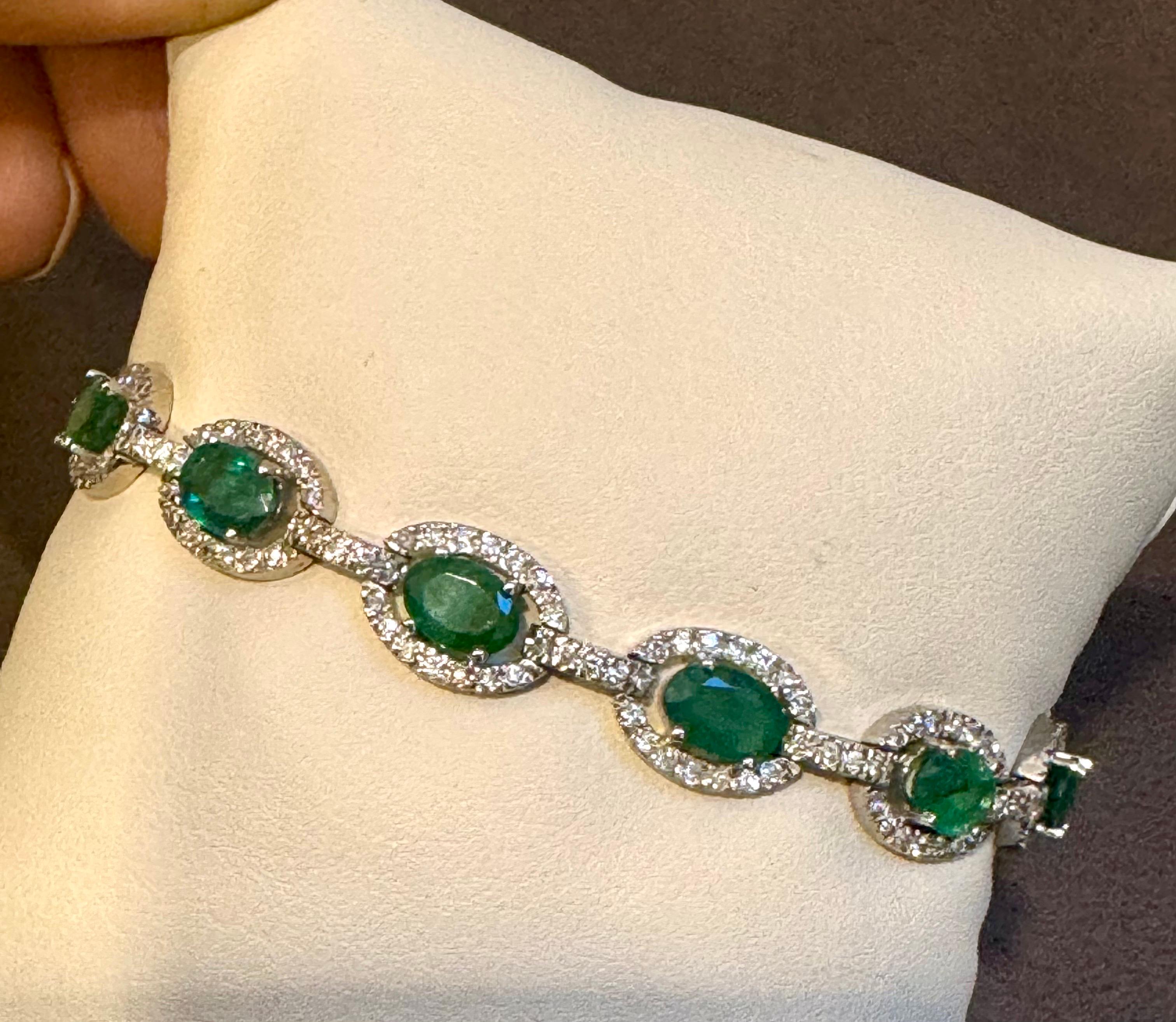 10 Carat Emerald & 3 Carat Diamond Tennis Bracelet 14 Karat White Gold, 17.1 GM 5