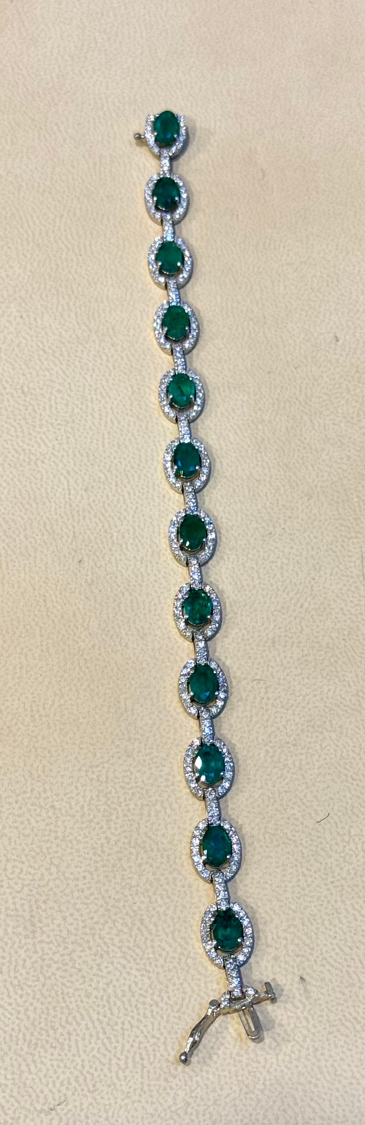 10 Carat Emerald & 3 Carat Diamond Tennis Bracelet 14 Karat White Gold, 17.1 GM 7