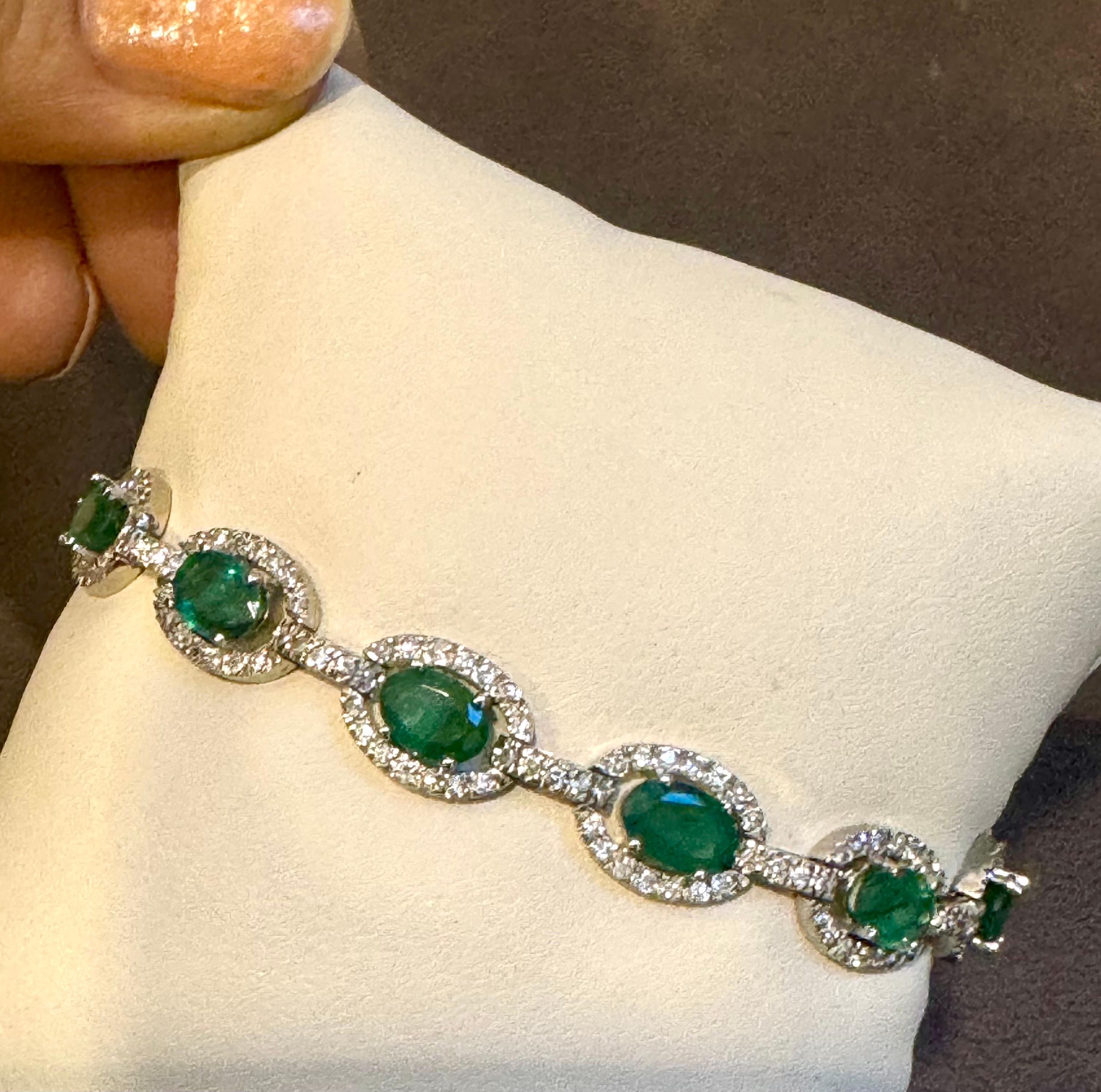 10 Carat Emerald & 3 Carat Diamond Tennis Bracelet 14 Karat White Gold, 17.1 GM 3