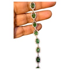 Esmeralda de 10 quilates y diamante de 3 quilates Pulsera de tenis Oro blanco de 14 quilates, 17,1 GM