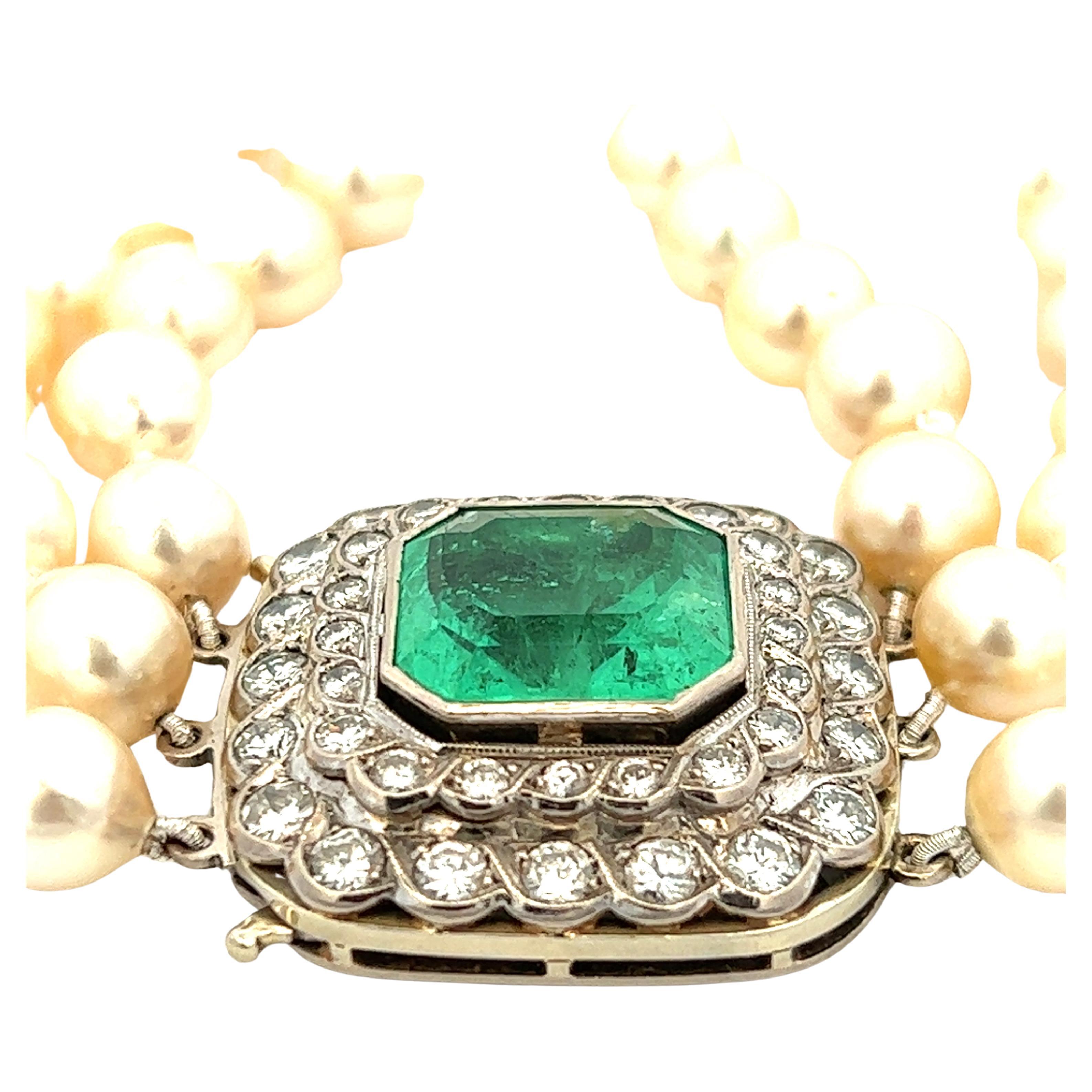 10 Karat Smaragd & 3,60 Karat Diamant Perlen Choker Halskette aus 18 Karat Weißgold  (Moderne) im Angebot