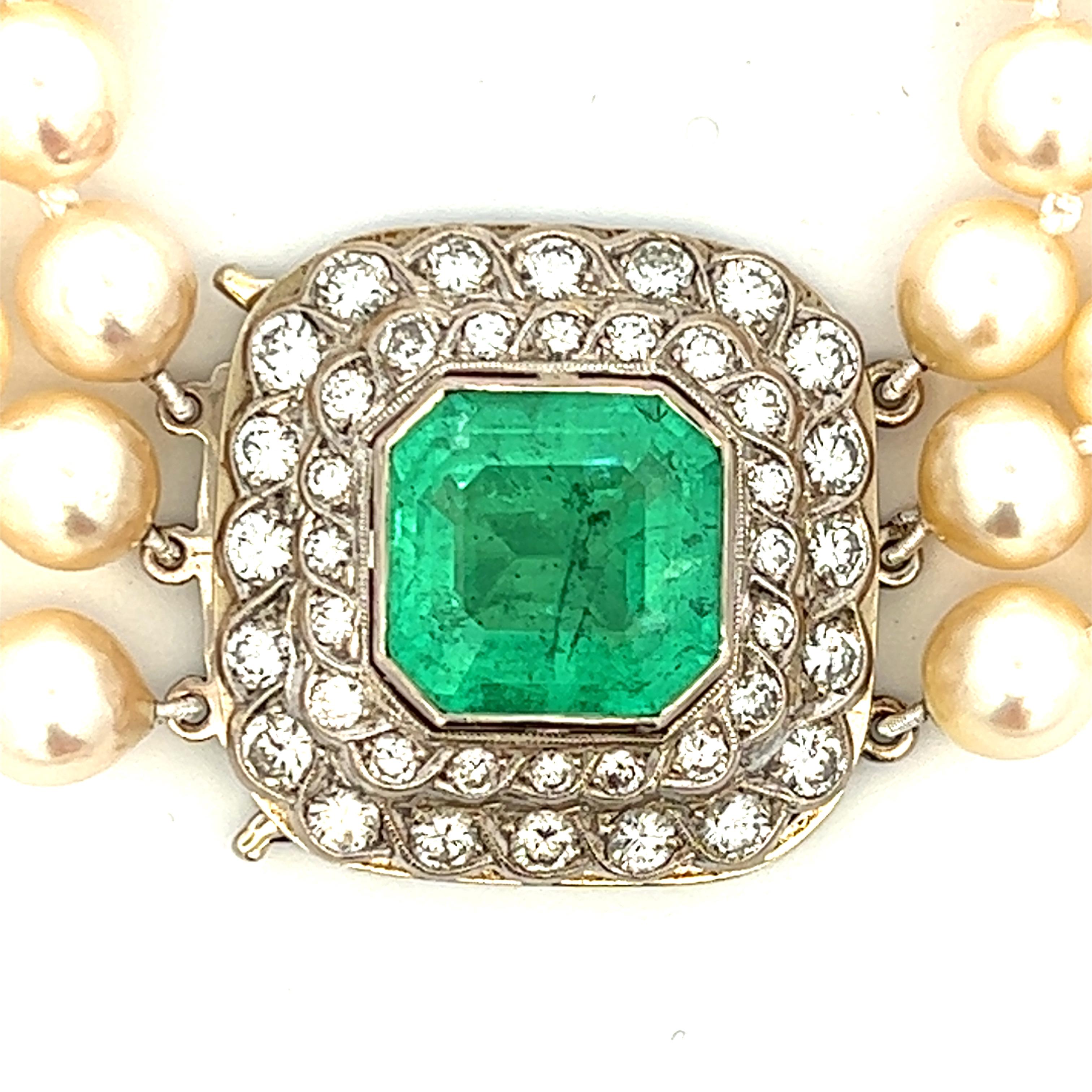 10 Karat Smaragd & 3,60 Karat Diamant Perlen Choker Halskette aus 18 Karat Weißgold  im Zustand „Gut“ im Angebot in Towson, MD