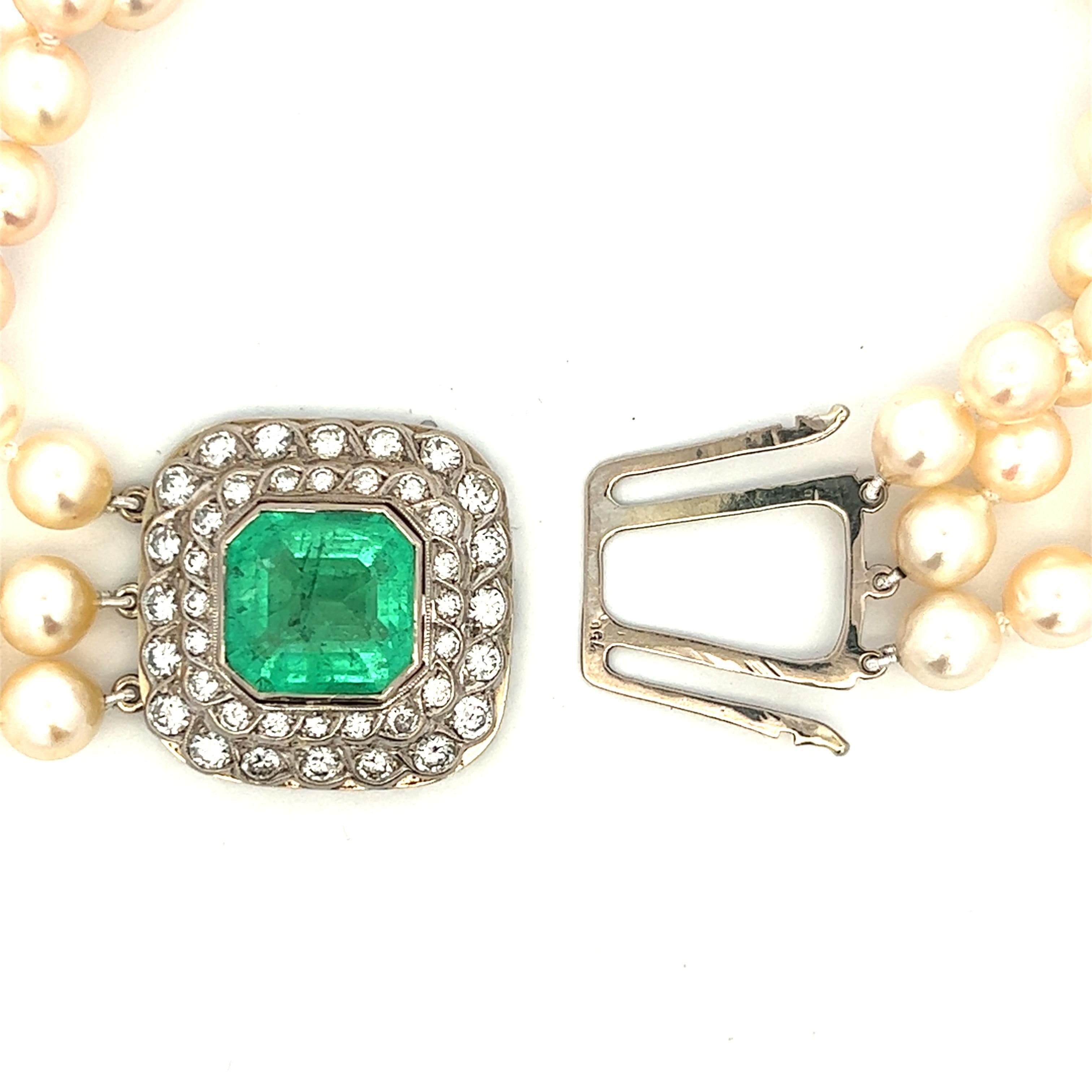 10 Karat Smaragd & 3,60 Karat Diamant Perlen Choker Halskette aus 18 Karat Weißgold  Damen im Angebot