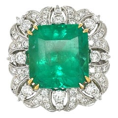 10 carat Emerald and Diamond 18K Yellow and White Gold Ring