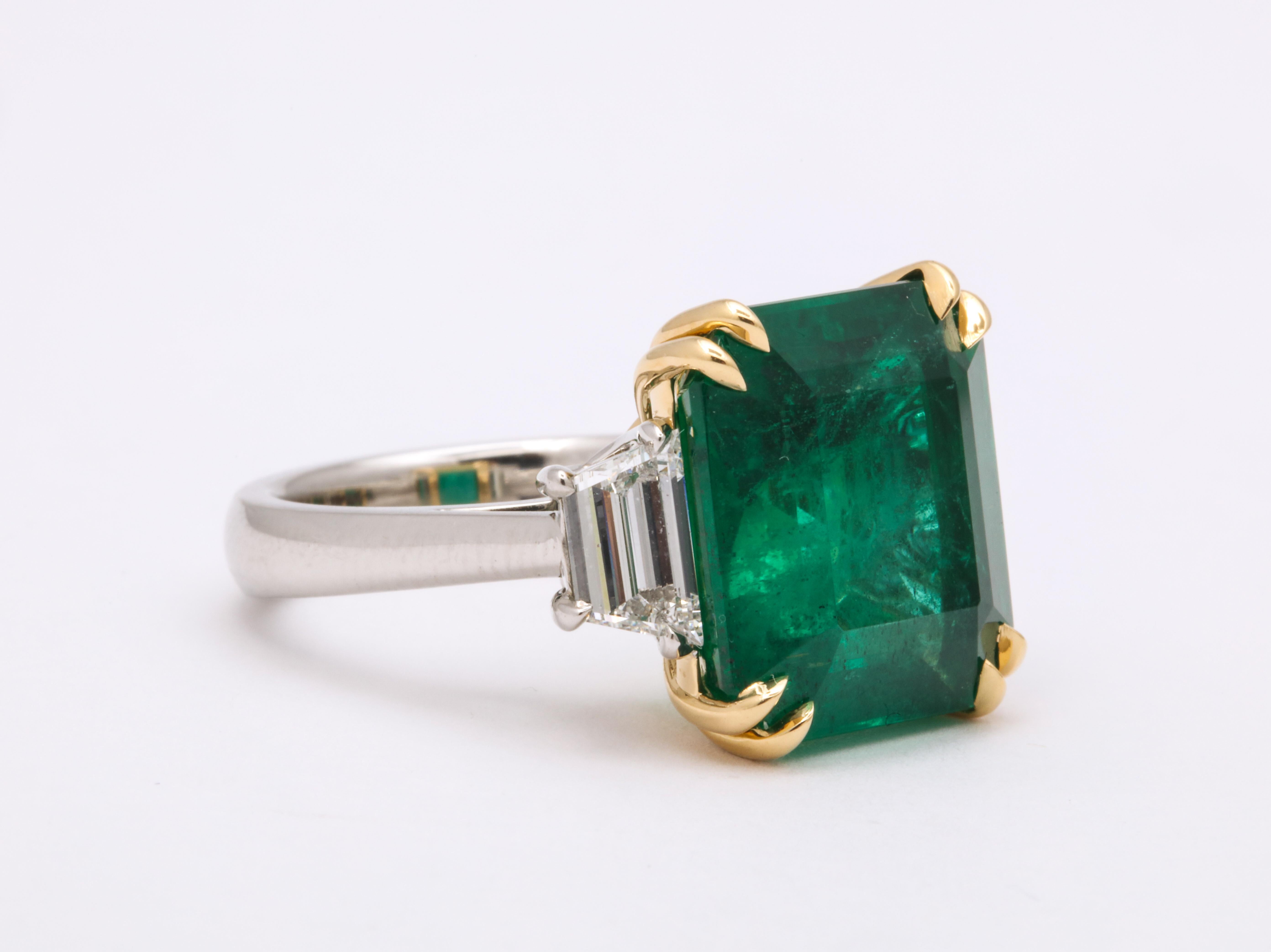 Emerald Cut 10 Carat Emerald and Diamond Ring