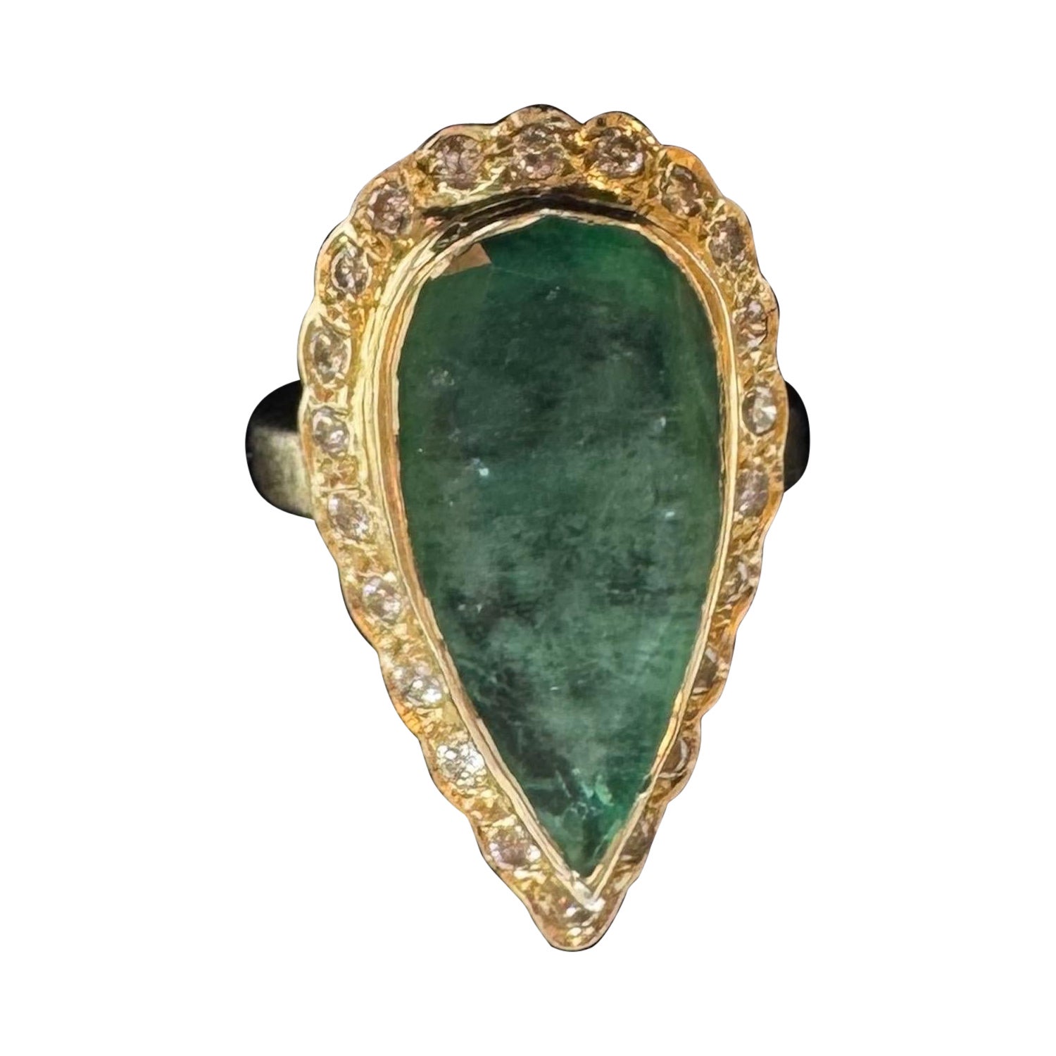 10 Karat Smaragd und Diamant Ring in 14K Gold im Angebot